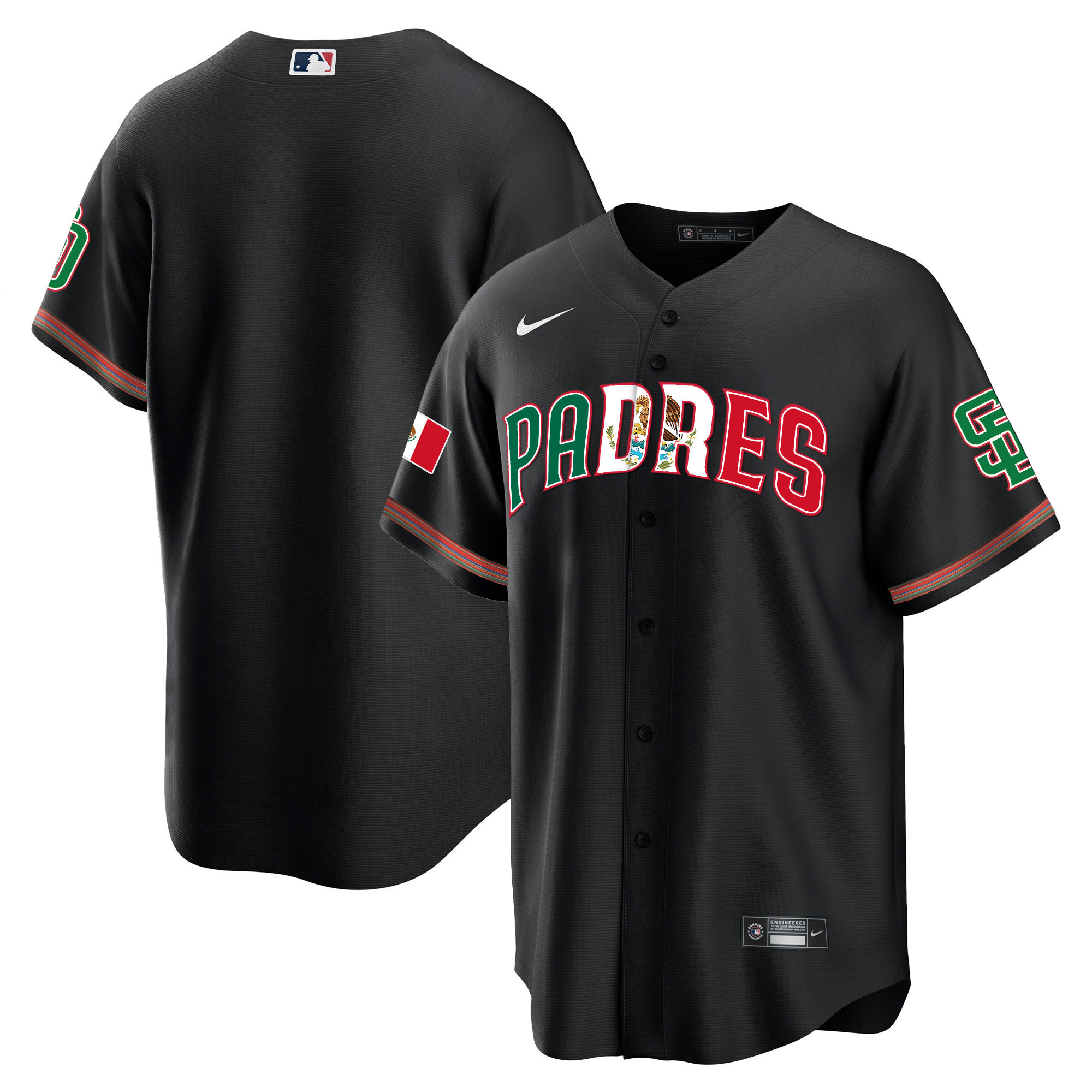 Team Men's San Diego Padres Mexico Cool Base Limited V2 Black Jersey - All Stitched