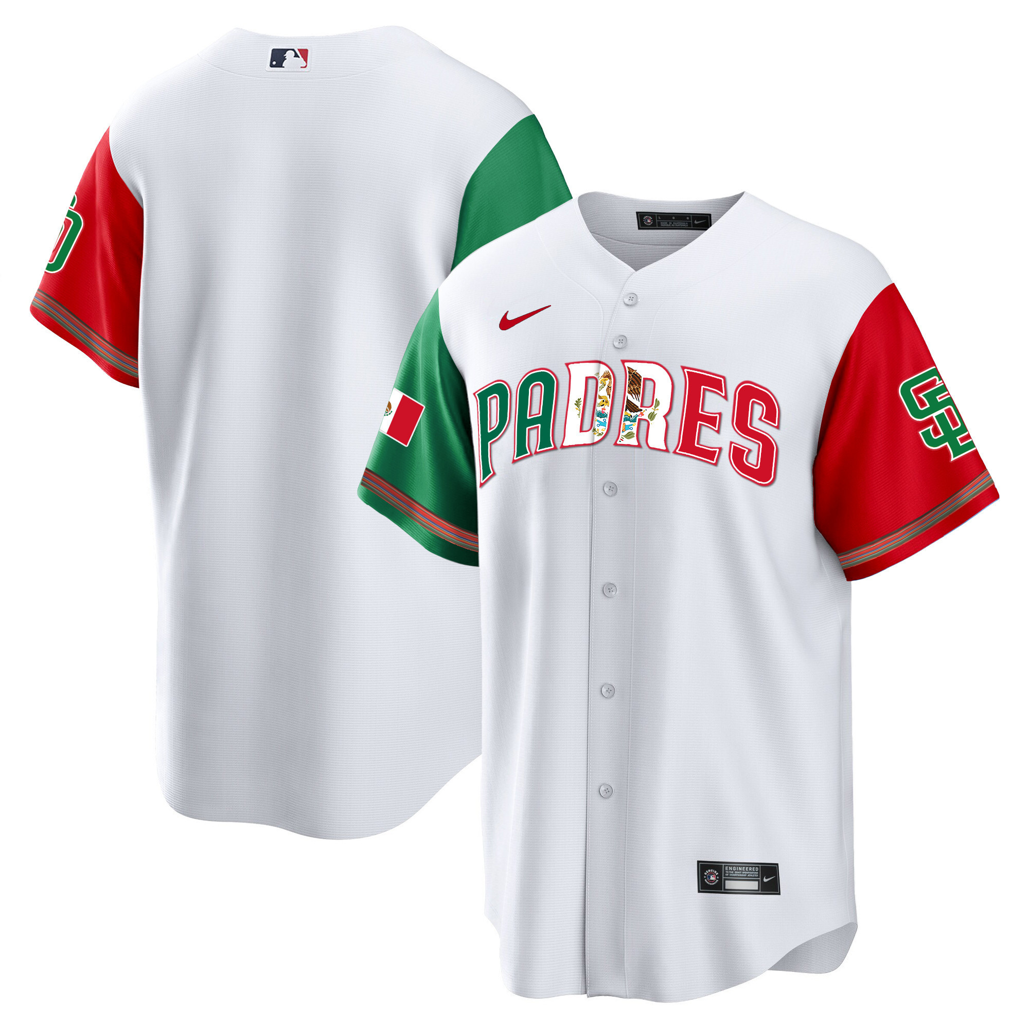 Team Men's San Diego Padres Mexico Cool Base Limited V2 Color Sleeves Jersey - All Stitched