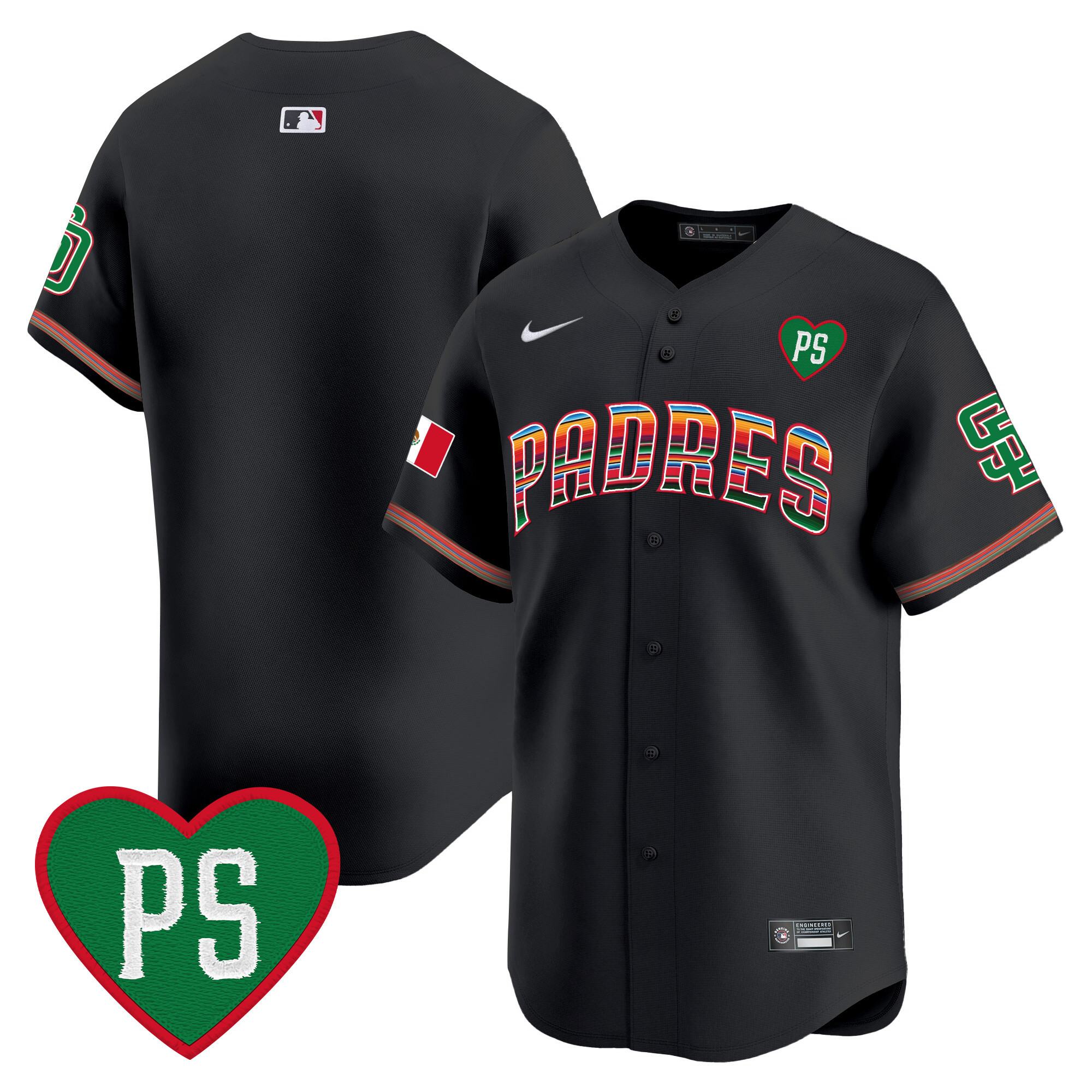 Team Men's San Diego Padres Mexico "For Peter" Patch Vapor Premier Limited Black Jersey - All Stitched