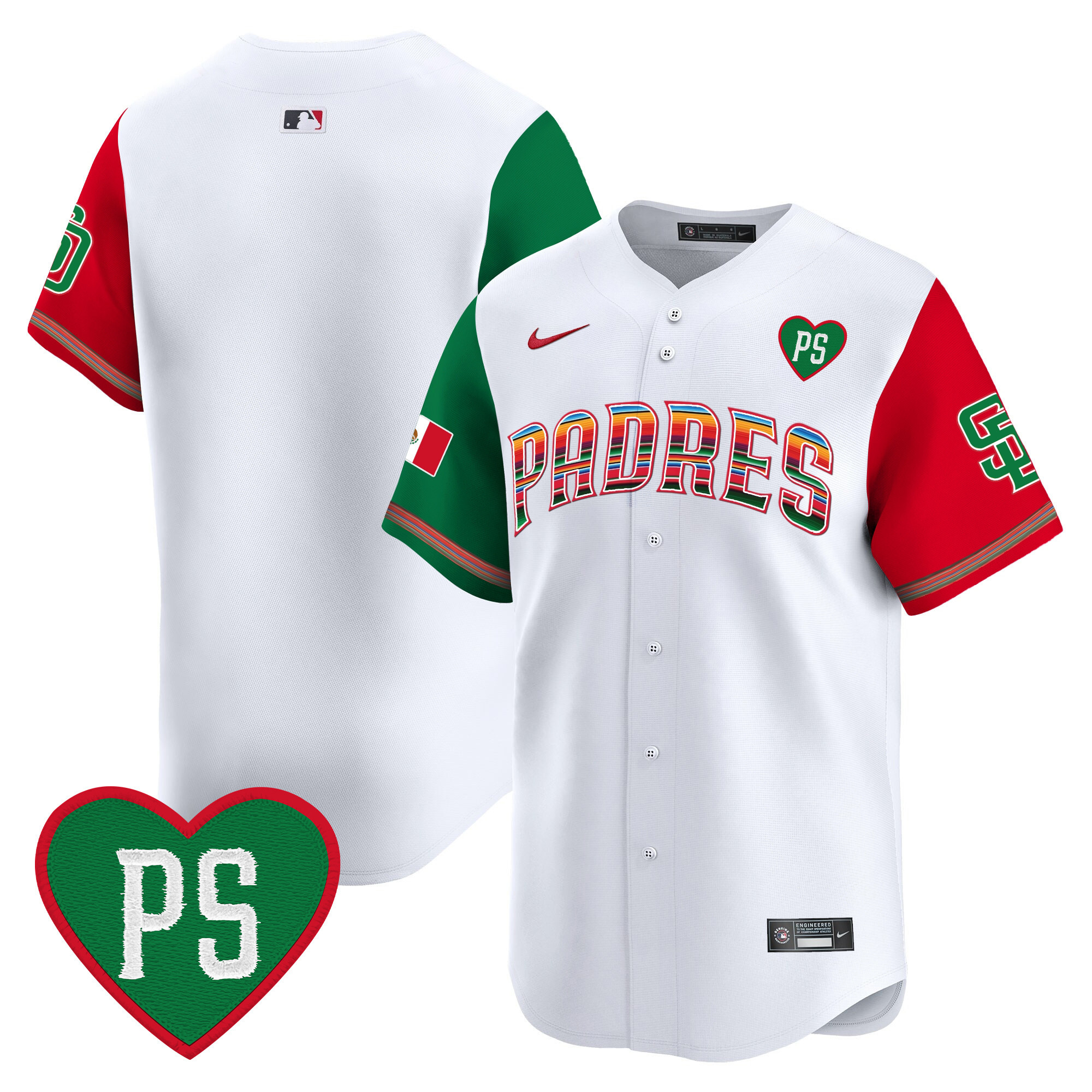 Team Men's San Diego Padres Mexico "For Peter" Patch Vapor Premier Limited Color Sleeves Jersey - All Stitched