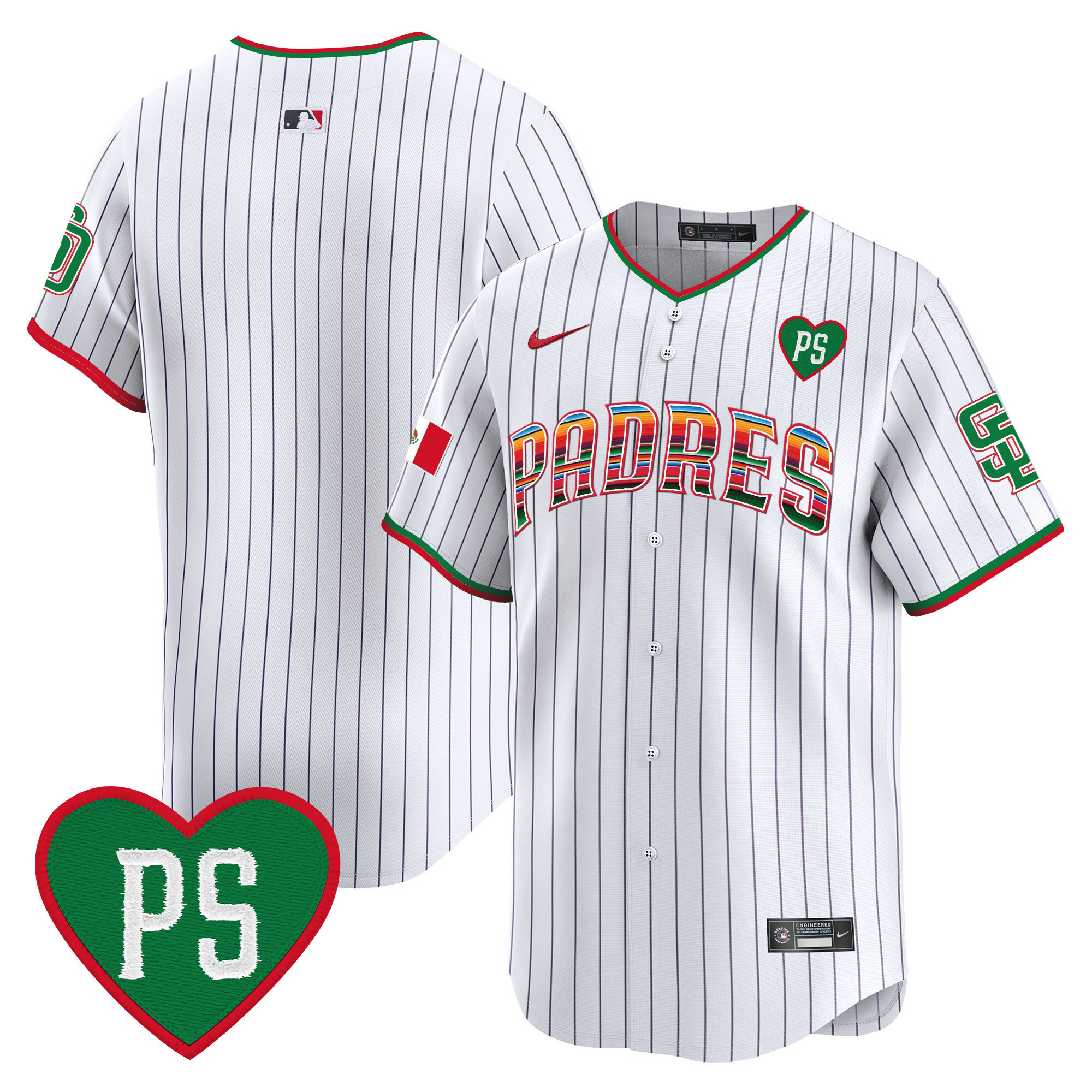 Team Men's San Diego Padres Mexico "For Peter" Patch Vapor Premier Limited Pinstripe Jersey - All Stitched
