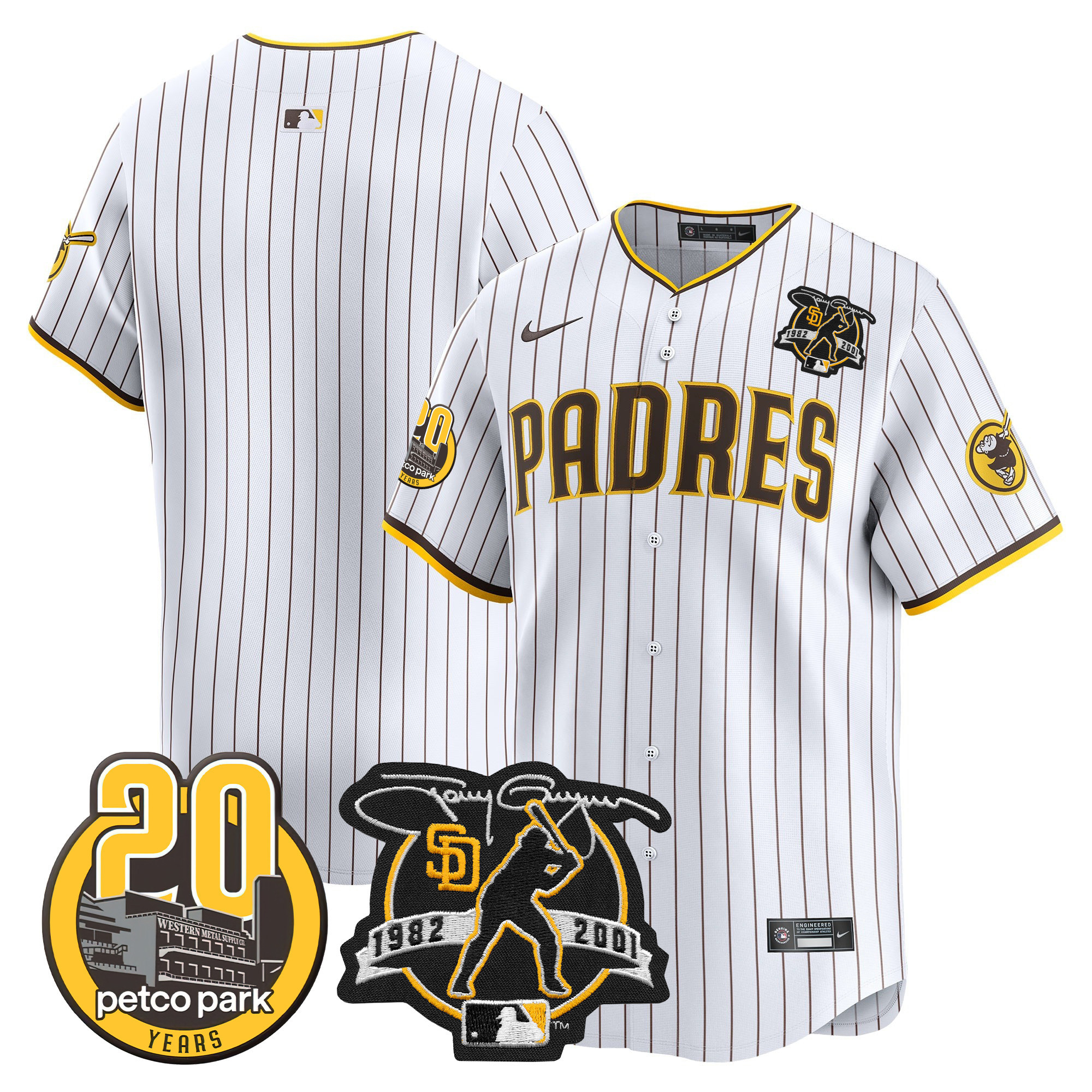 Team Men's San Diego Padres Tony Gwynn & Petco Park 20th Patch Vapor Premier Limited White Jersey - All Stitched