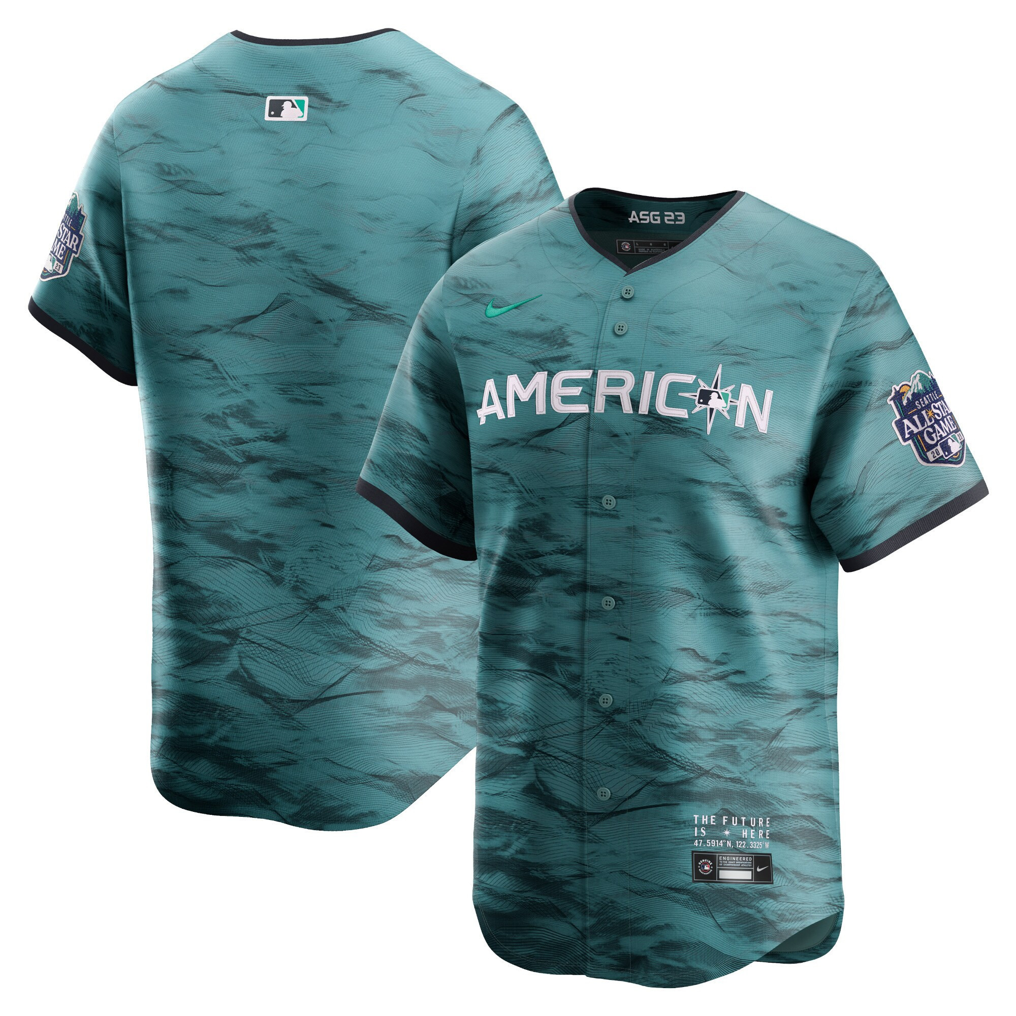 Team Men's Seattle Mariners American League 2023 All-Star Game Teal Cool Base Jersey - All Stitched