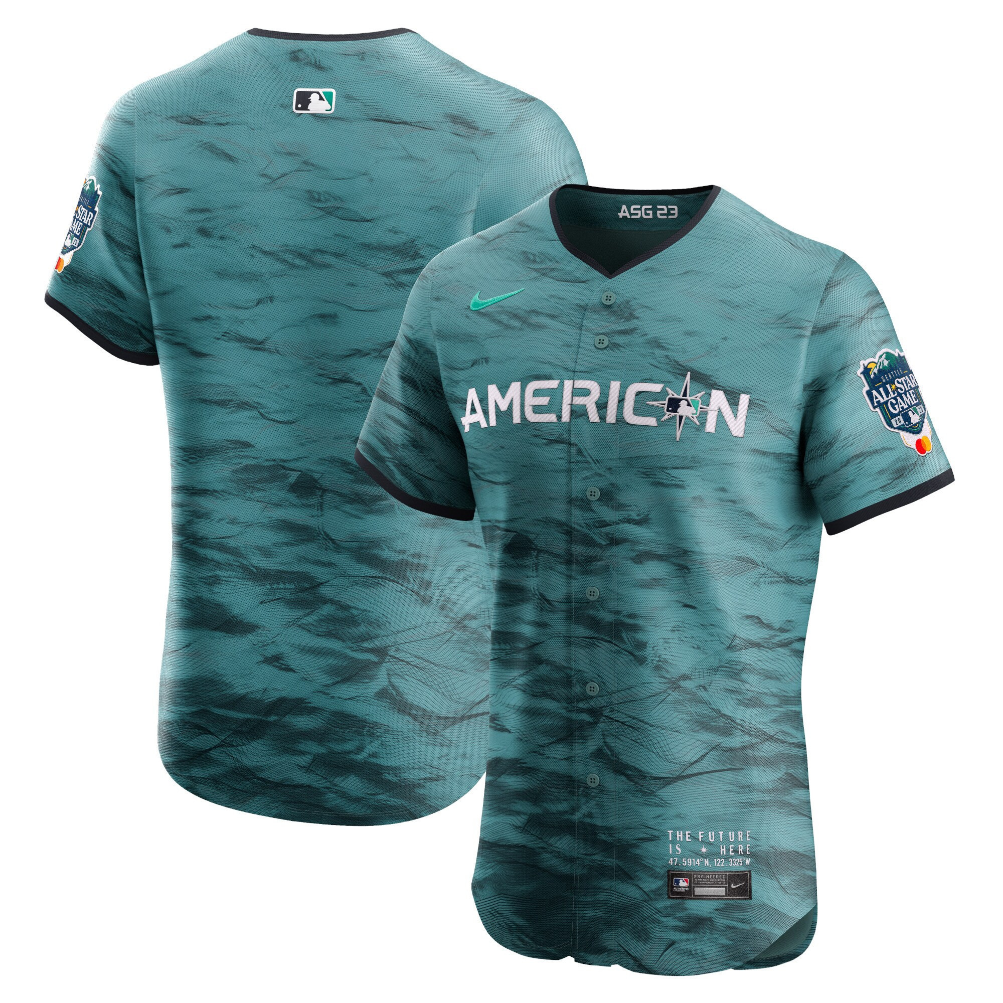 Team Men's Seattle Mariners American League 2023 All-Star Game Teal Flex Base Jersey - All Stitched