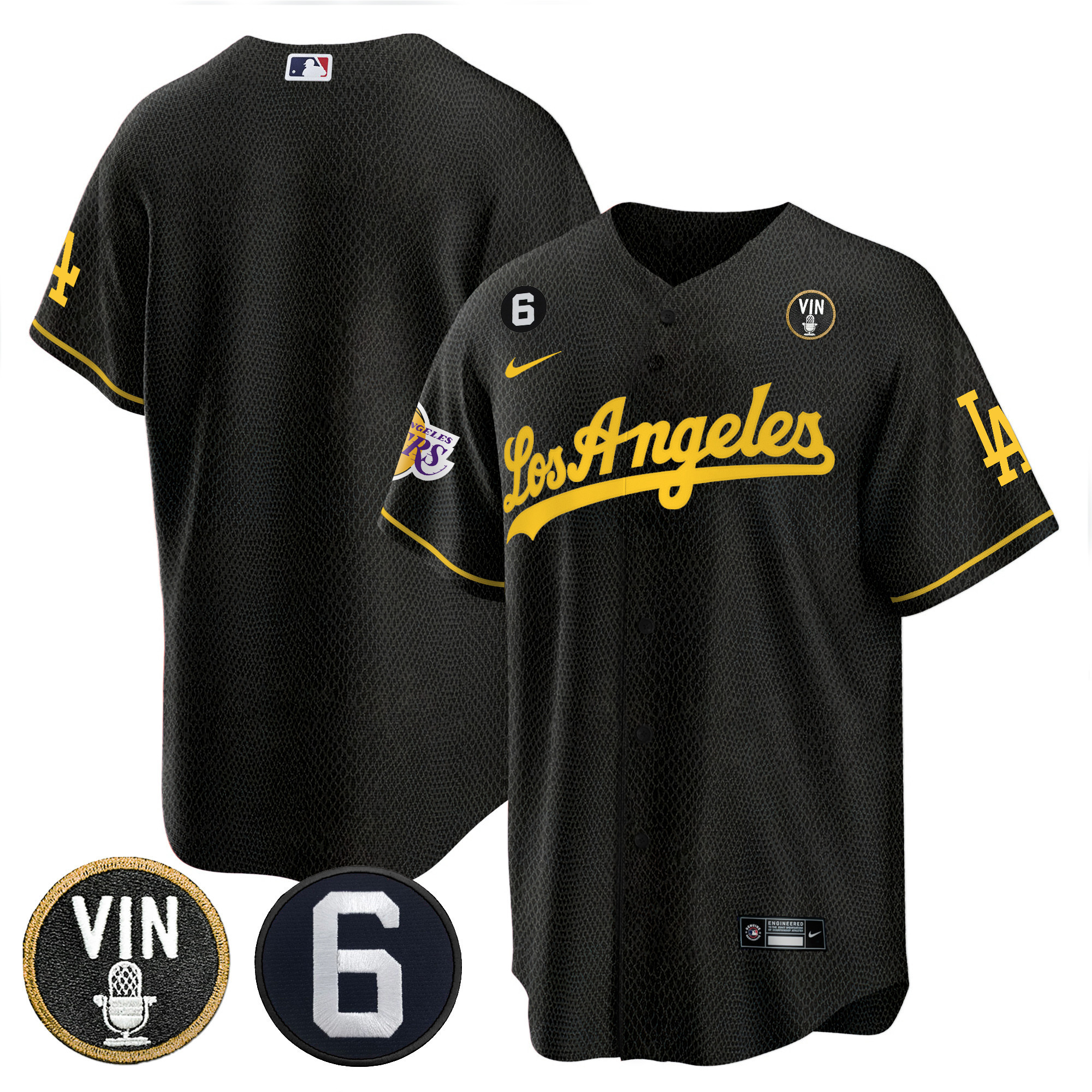 Team Men's Split Los Angeles Dodgers - Lakers Cool Base Black Mamba Jersey - All Stitched