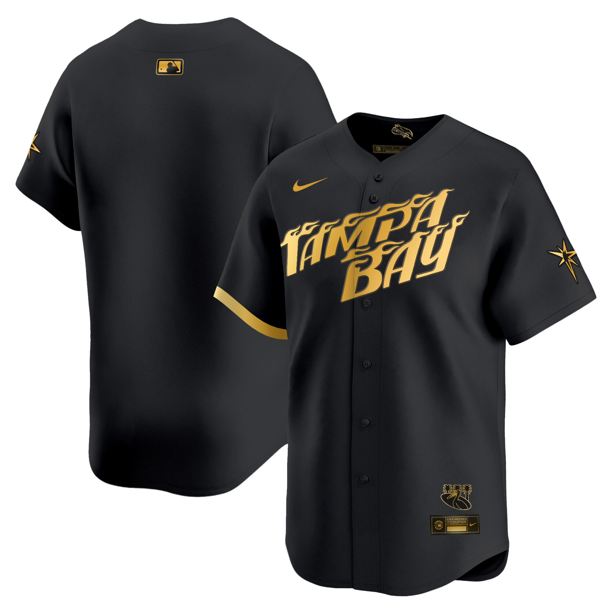 Team Men's Tampa Bay Rays 2024 City Connect Vapor Premier Limited - Charcoal Black Gold Jersey - All Stitched