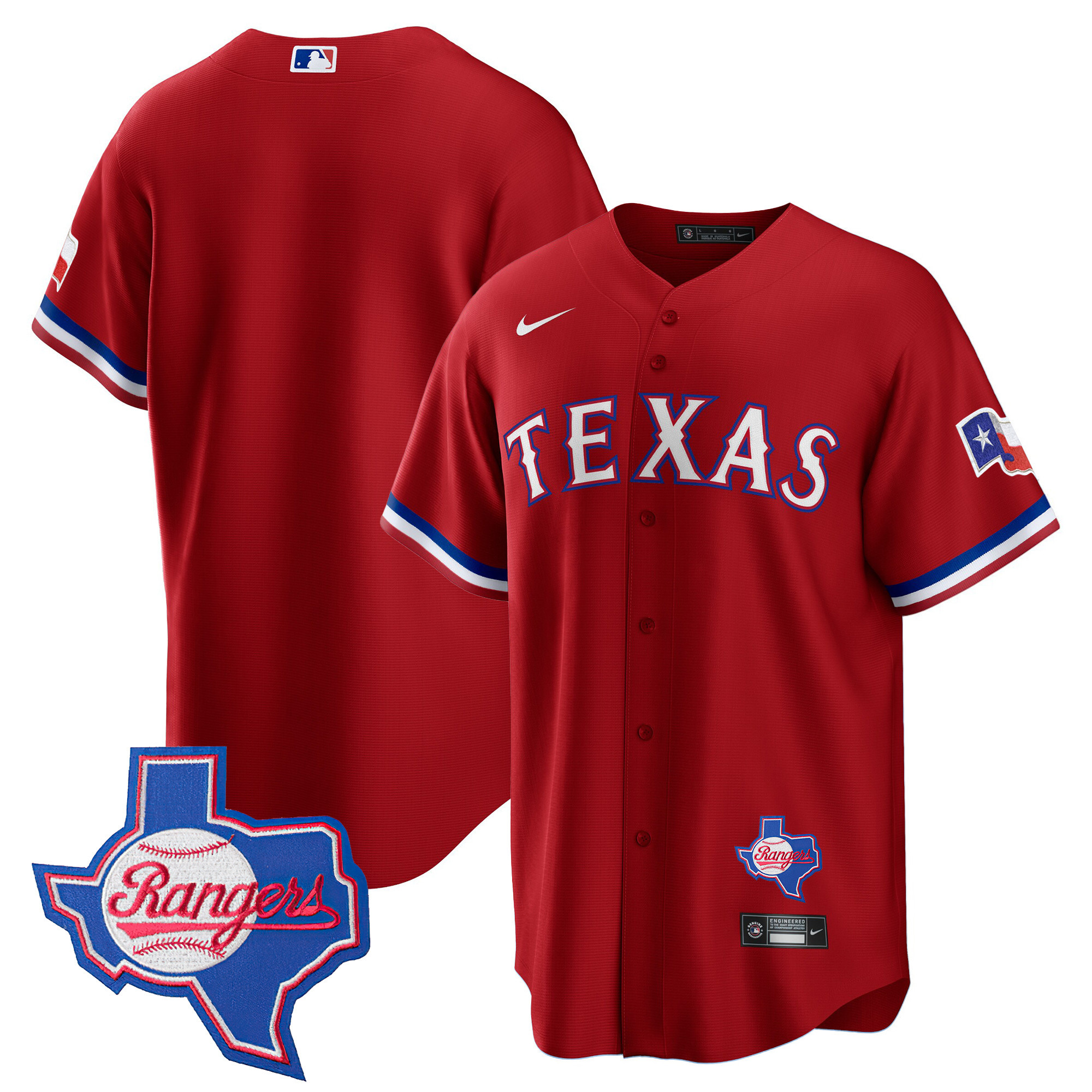 Team Men's Texas Rangers 2023 Cool Base - Texas Patch Red Jersey - All Stitched