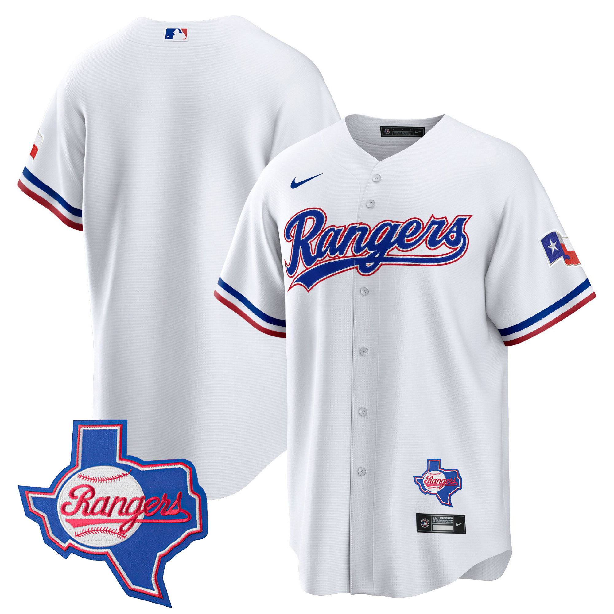 Team Men's Texas Rangers 2023 Cool Base - Texas Patch White Jersey - All Stitched