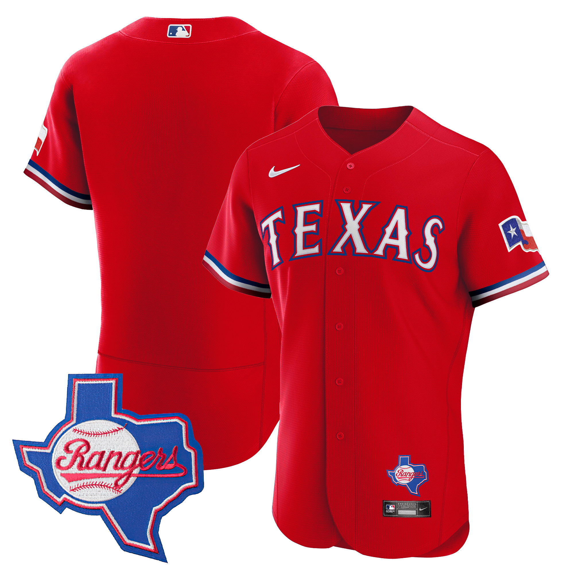 Team Men's Texas Rangers 2023 Flex Base - Texas Patch Red Jersey - All Stitched