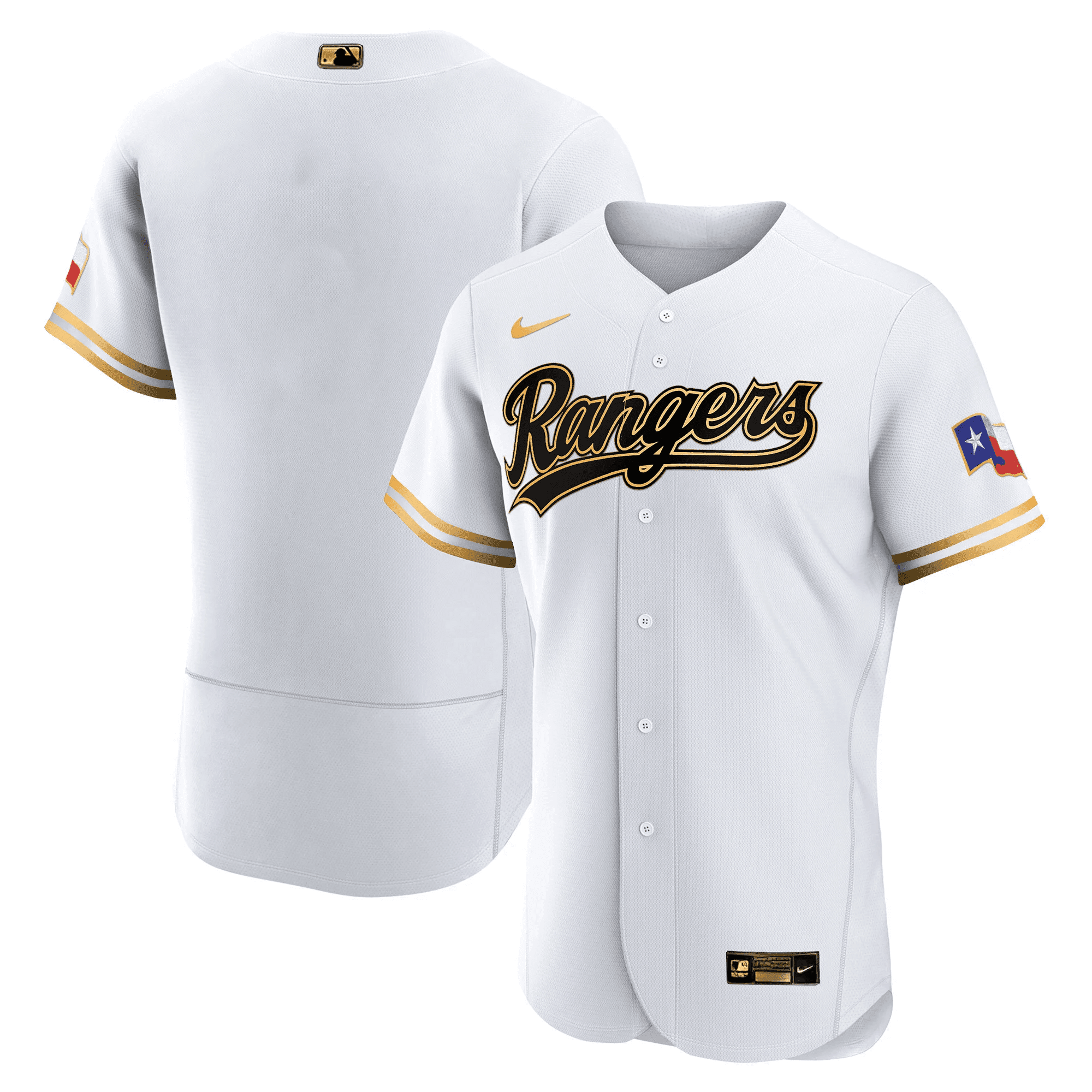 Team Men's Texas Rangers 2023 Gold Flex White Jersey - All Stitched