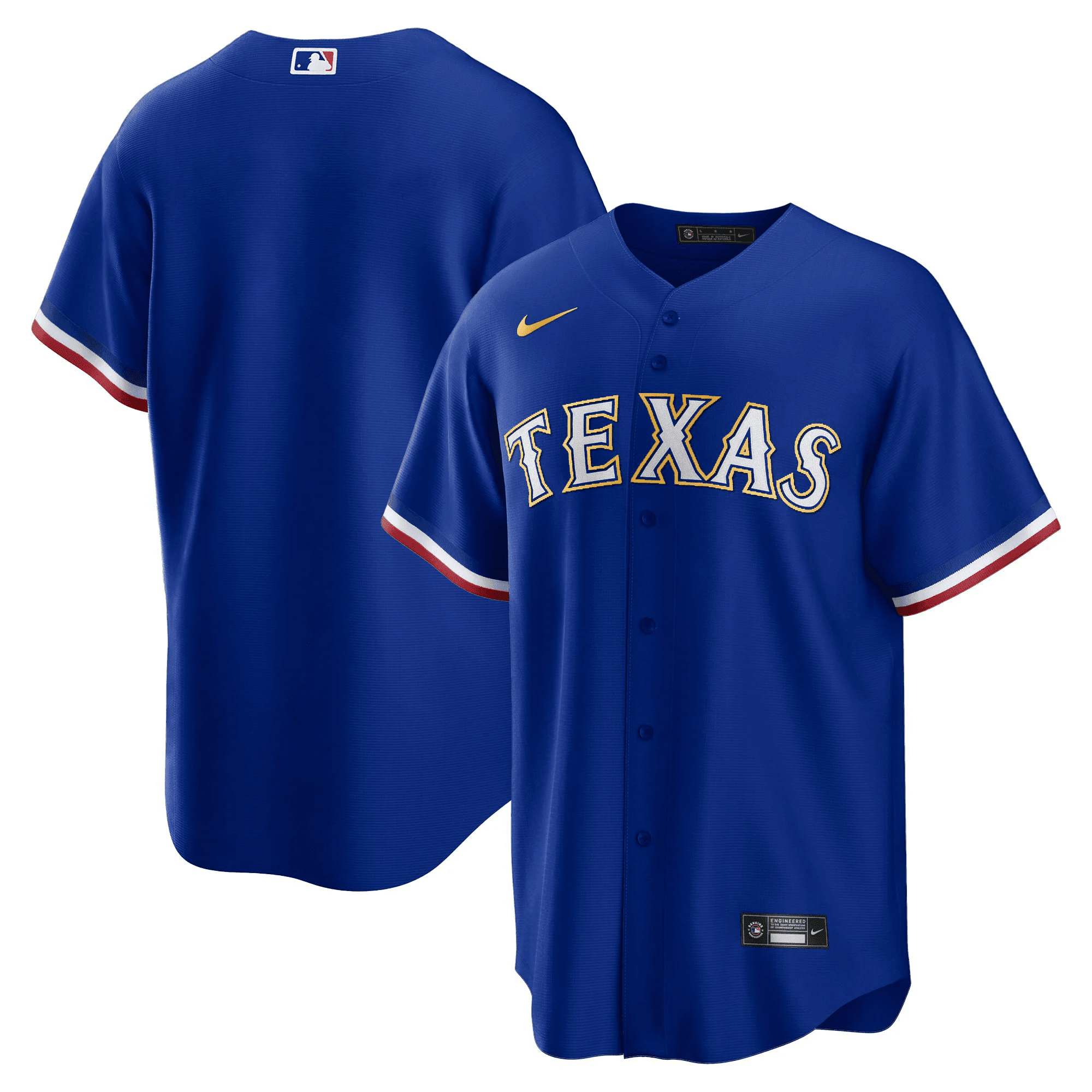 Team Men's Texas Rangers 2023 Gold Trim Cool Royal Jersey - All Stitched