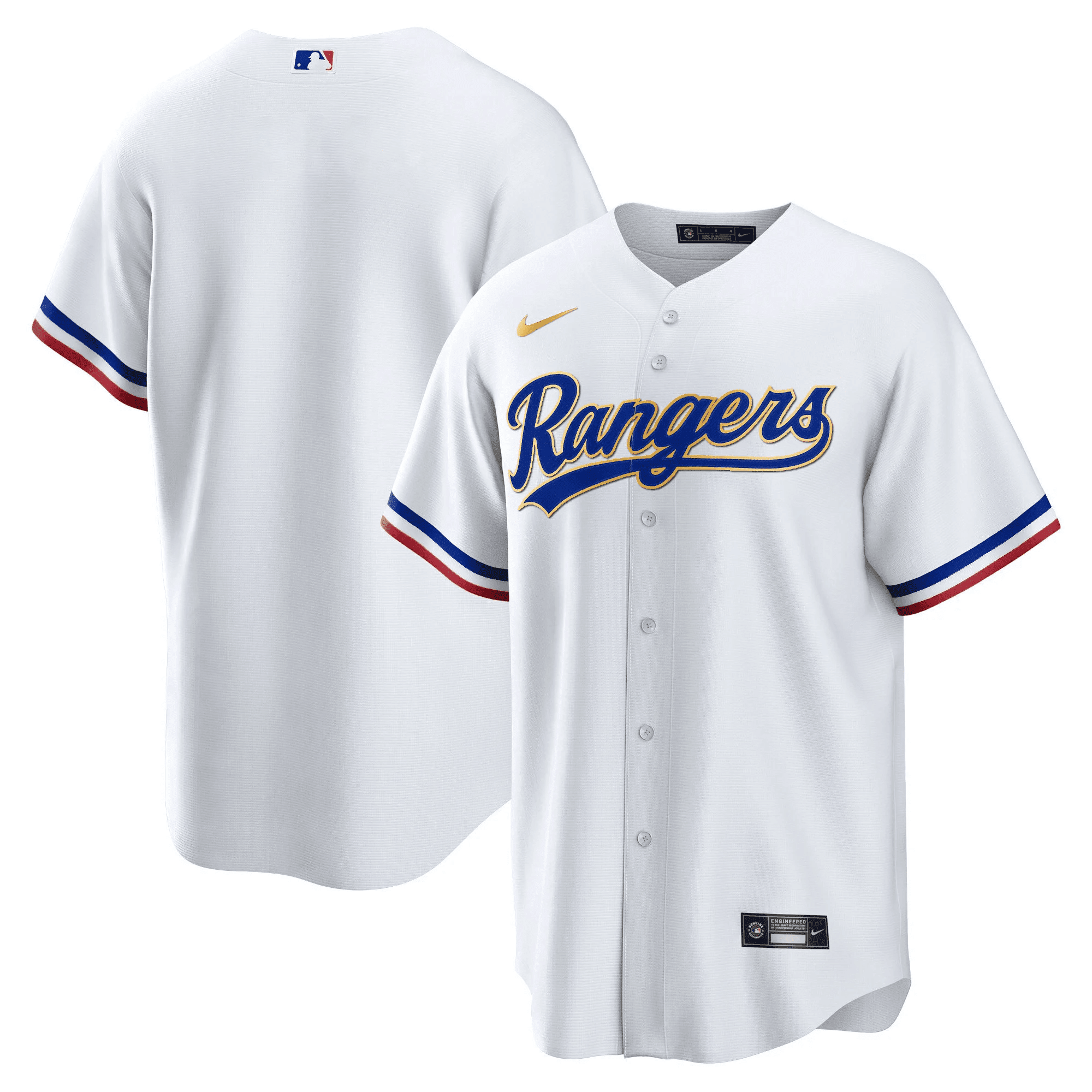 Team Men's Texas Rangers 2023 Gold Trim Cool White Jersey - All Stitched