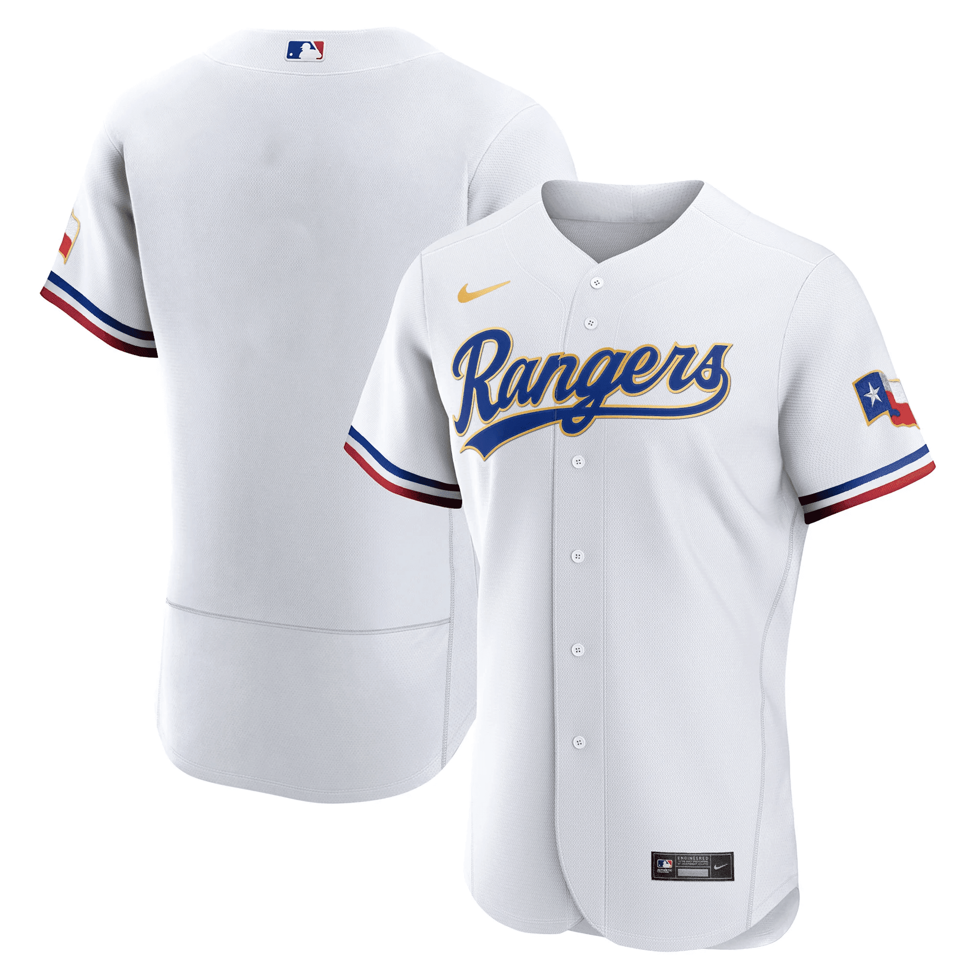 Team Men's Texas Rangers 2023 Gold Trim Flex White Jersey - All Stitched