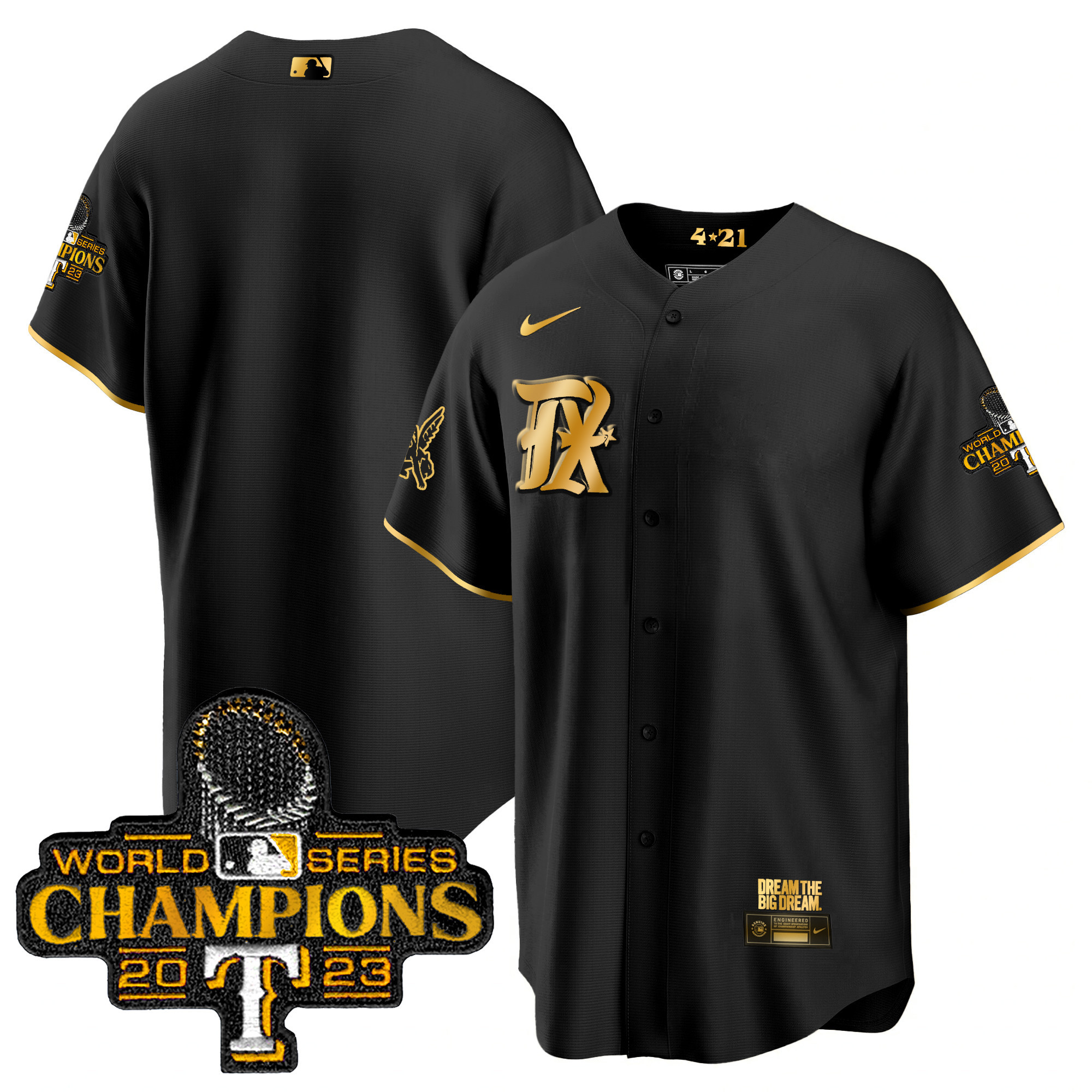 Team Men's Texas Rangers 2023 World Series Champions City Connect Cool Gold Black Gold Jersey - All Stitched