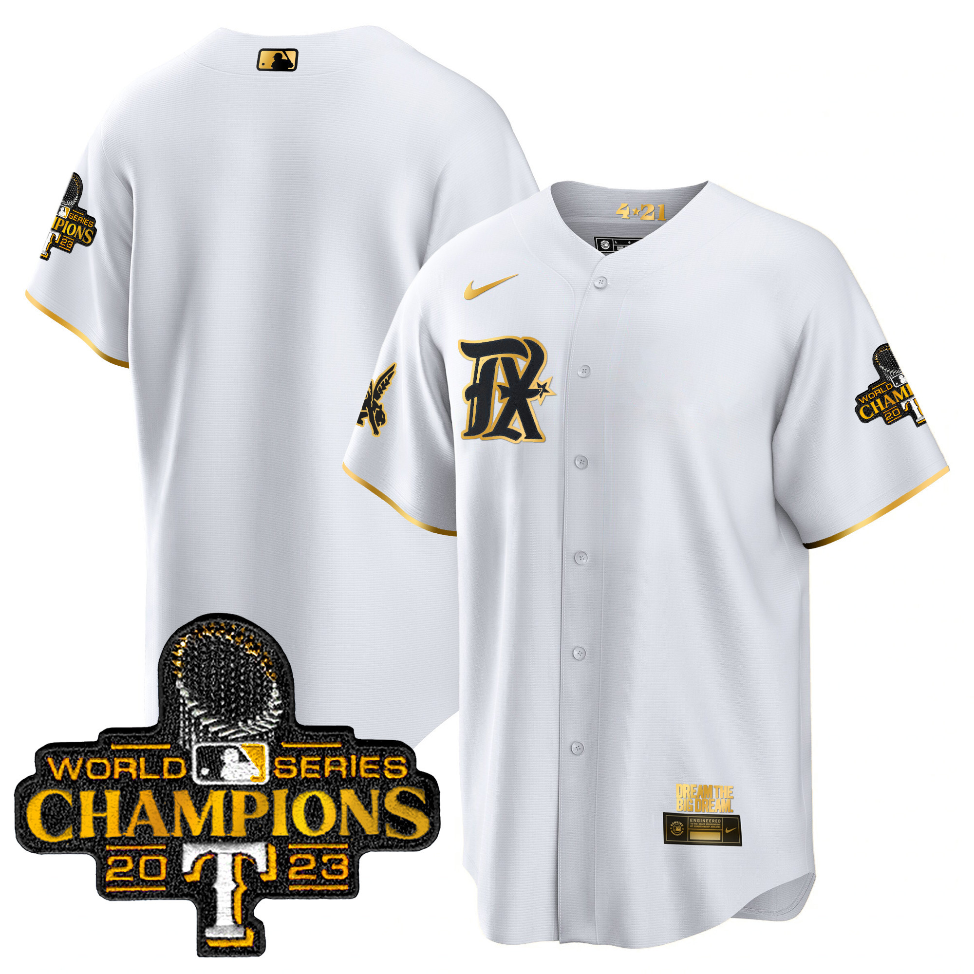 Team Men's Texas Rangers 2023 World Series Champions City Connect Cool Gold White Gold Jersey - All Stitched