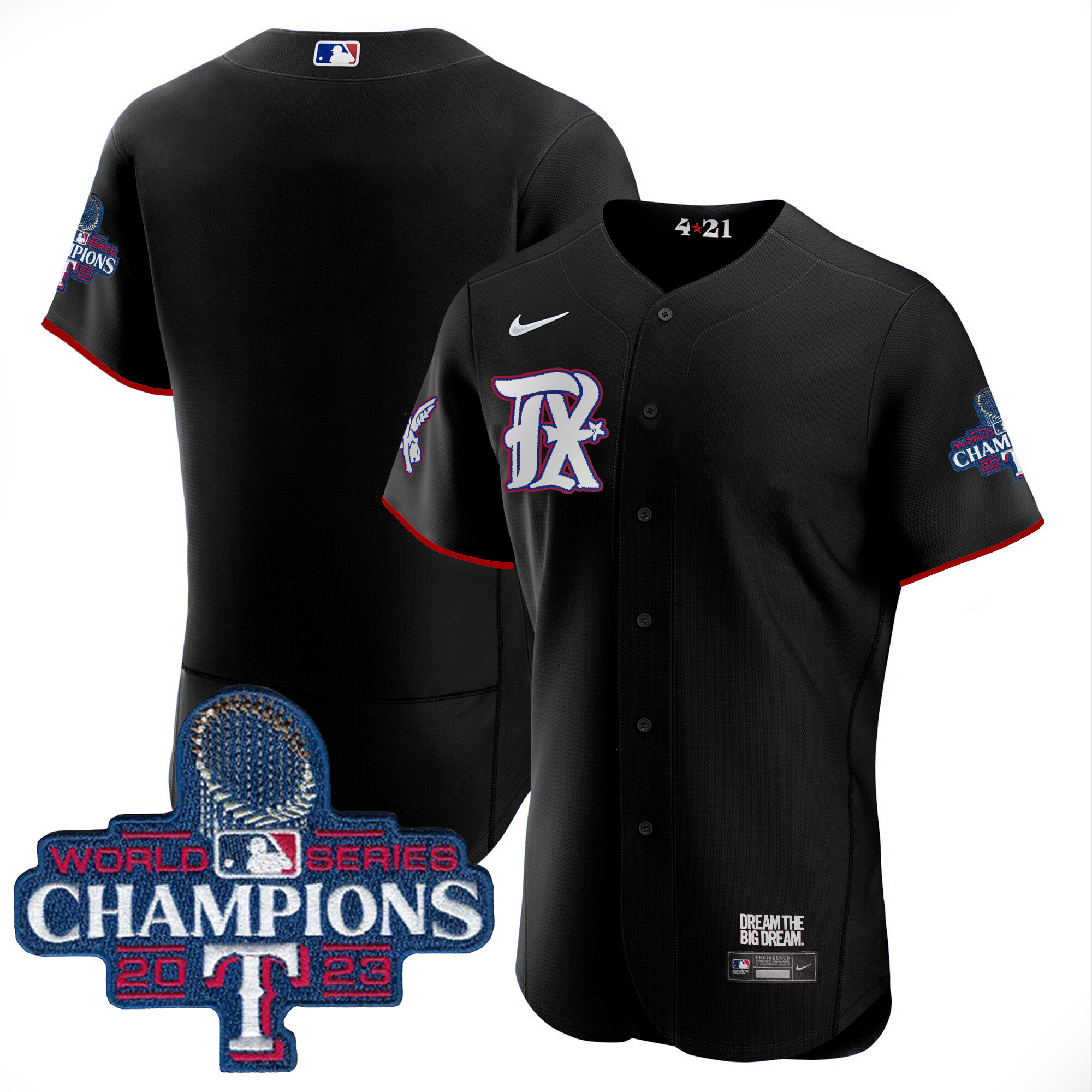 Team Men's Texas Rangers 2023 World Series Champions City Connect Flex Base Black Jersey - All Stitched