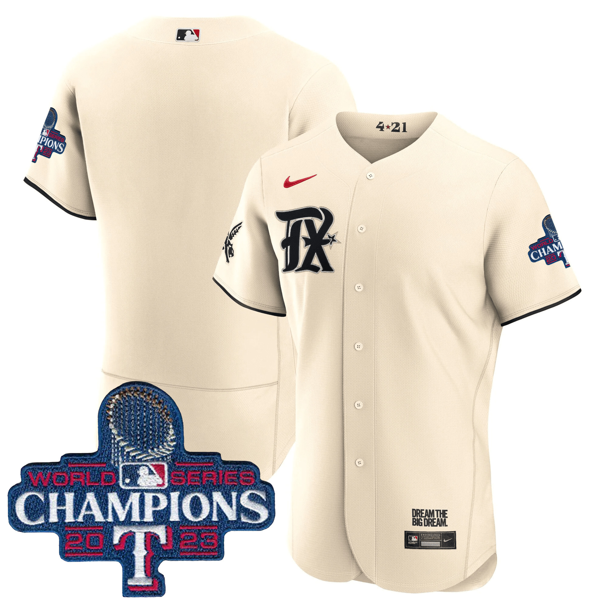 Team Men's Texas Rangers 2023 World Series Champions City Connect Flex Base Cream Jersey - All Stitched
