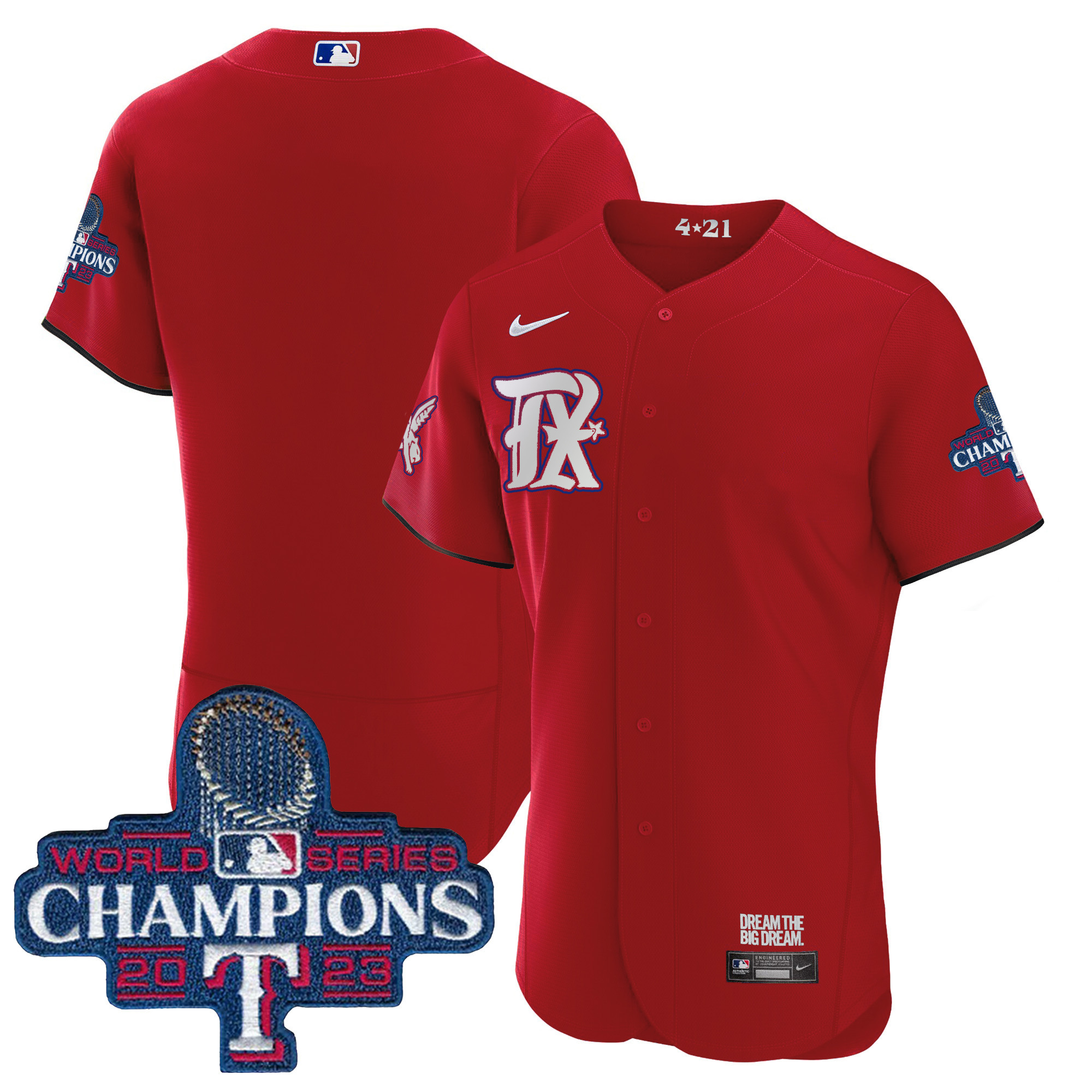 Team Men's Texas Rangers 2023 World Series Champions City Connect Flex Base Red Jersey - All Stitched