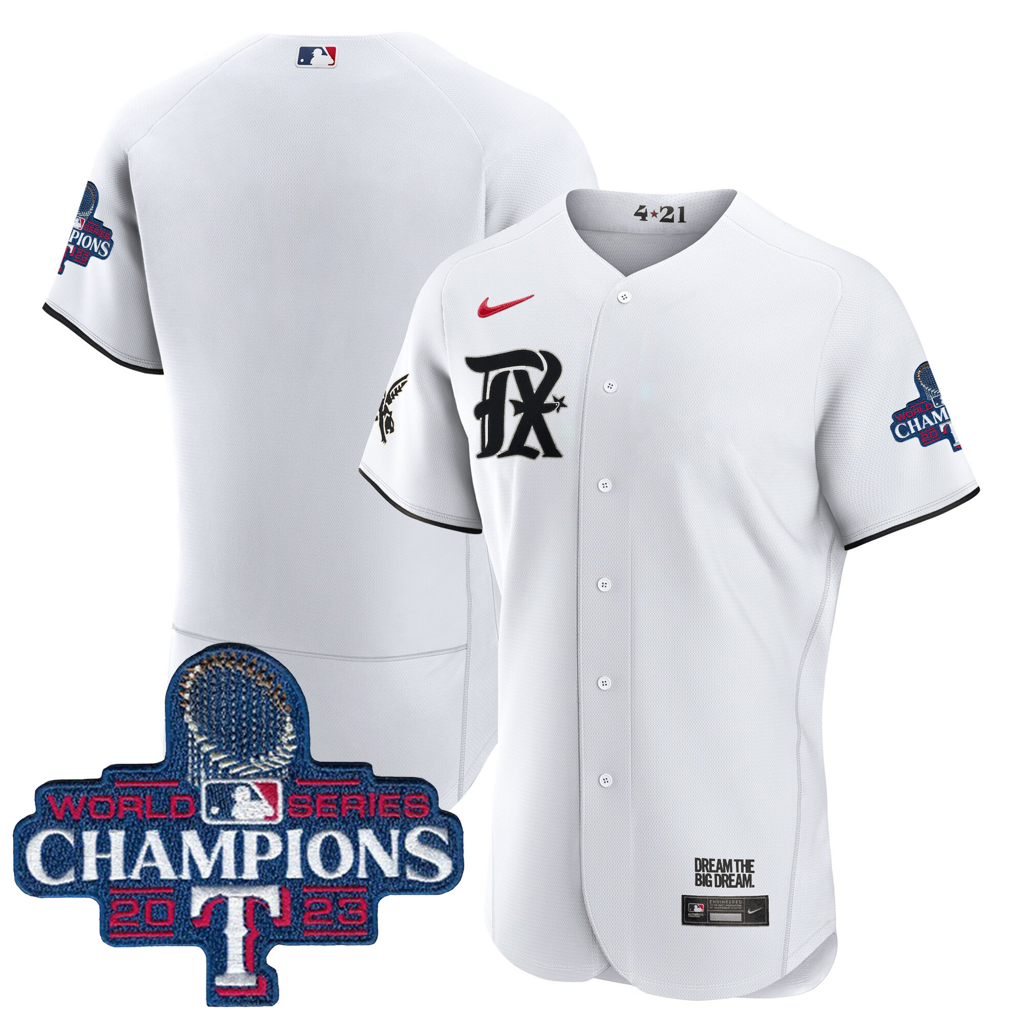 Team Men's Texas Rangers 2023 World Series Champions City Connect Flex Base White Jersey - All Stitched