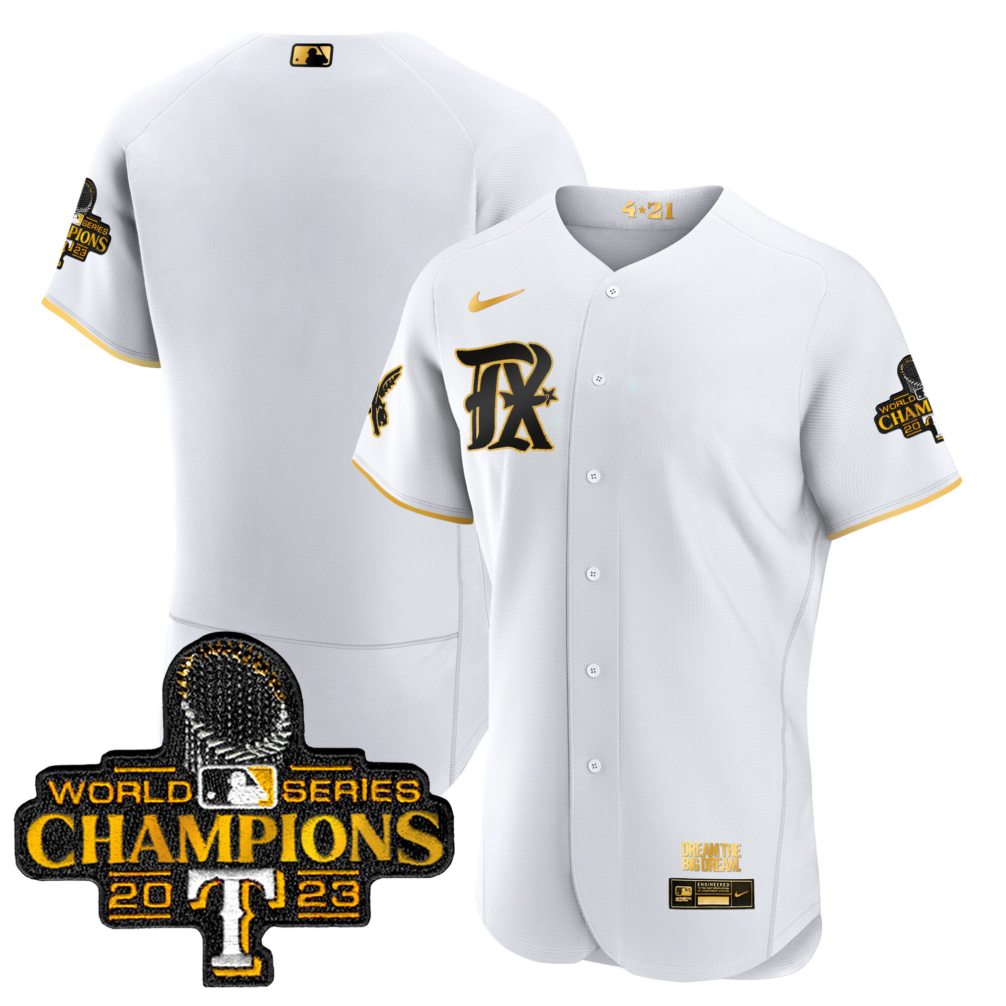 Team Men's Texas Rangers 2023 World Series Champions City Connect Flex Gold White Gold Jersey - All Stitched