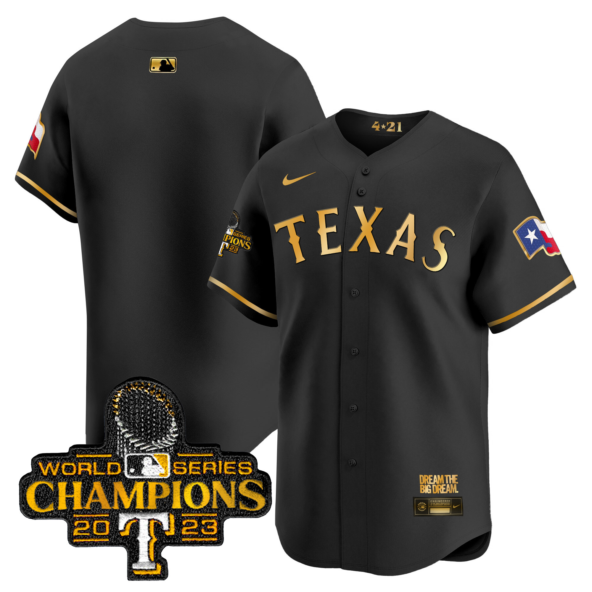Team Men's Texas Rangers 2023 World Series Champions City Connect Vapor Premier Limited Black Gold Jersey - All Stitched