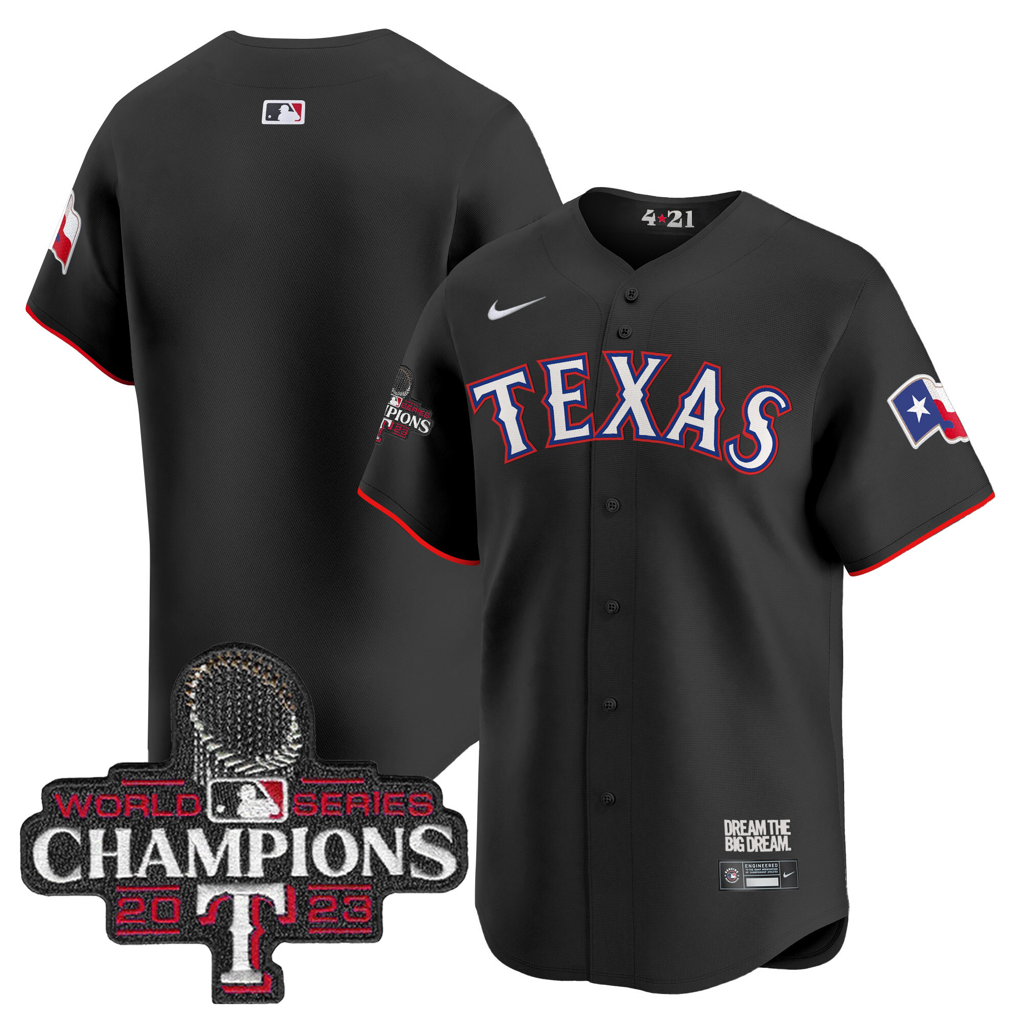 Team Men's Texas Rangers 2023 World Series Champions City Connect Vapor Premier Limited Black Jersey - All Stitched