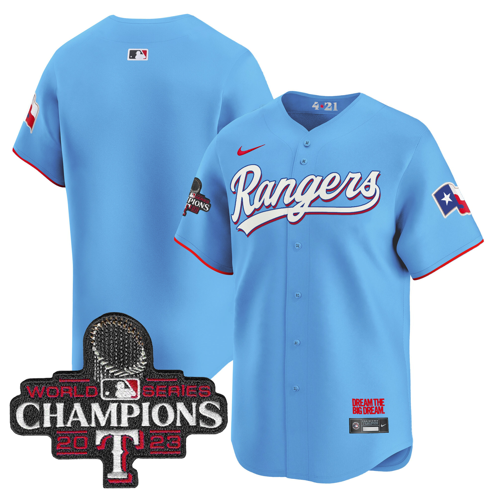 Team Men's Texas Rangers 2023 World Series Champions City Connect Vapor Premier Limited Blue Jersey - All Stitched