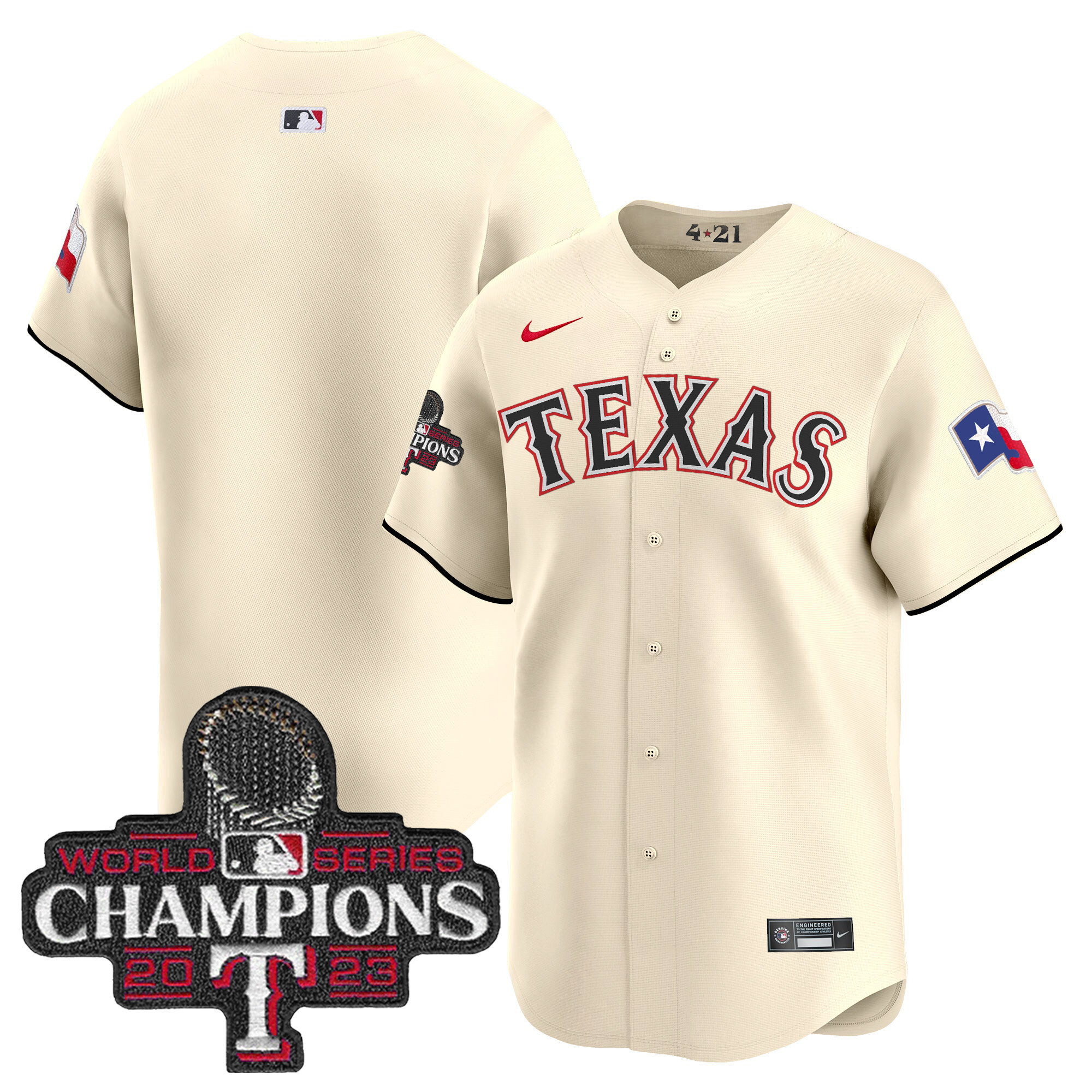 Team Men's Texas Rangers 2023 World Series Champions City Connect Vapor Premier Limited Cream Jersey - All Stitched