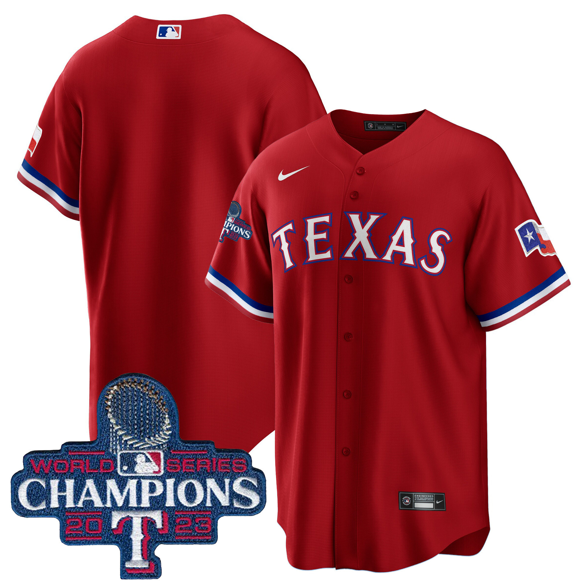Team Men's Texas Rangers 2023 World Series Champions Cool Base Red Jersey - All Stitched