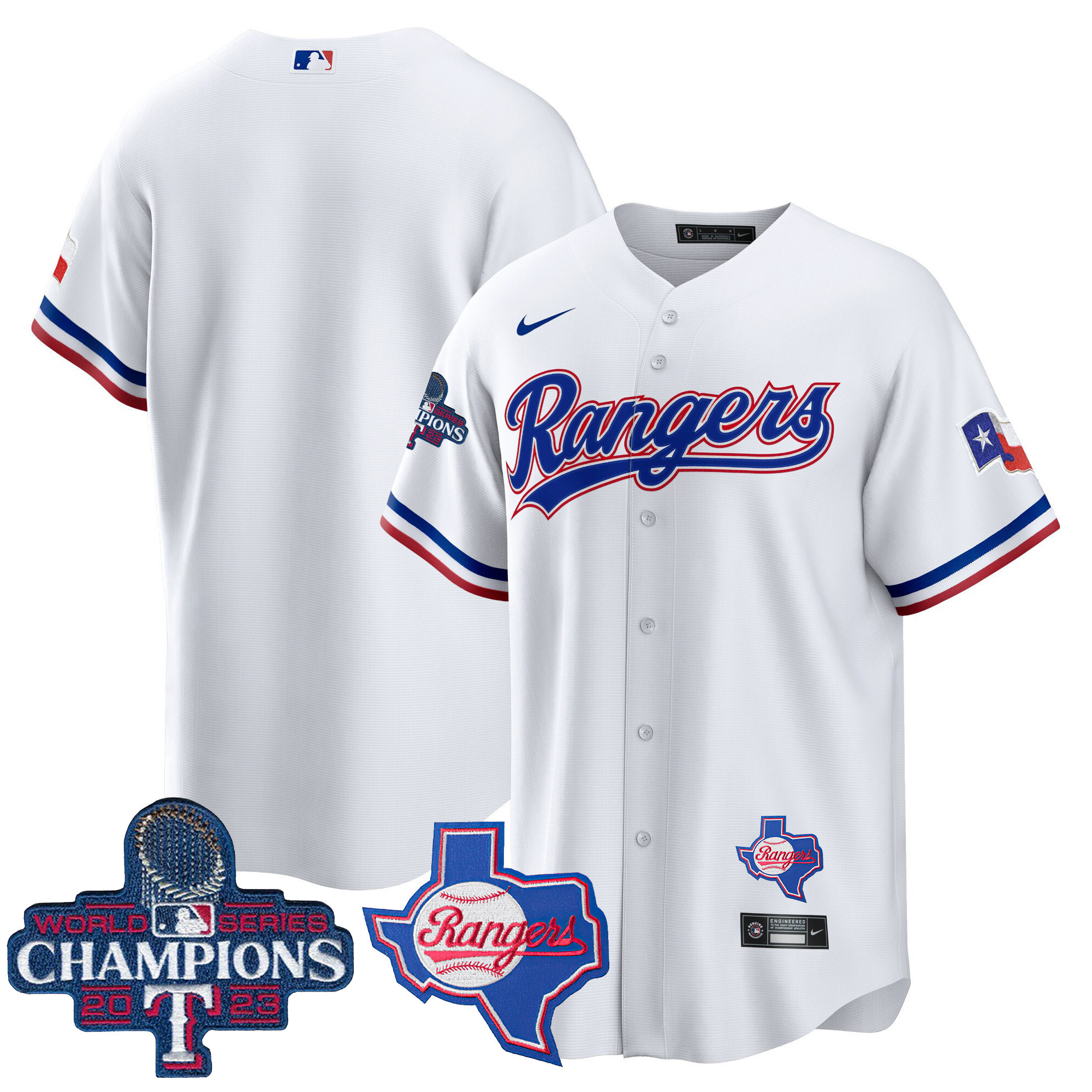 Team Men's Texas Rangers 2023 World Series Champions Cool Base V2 White Jersey - All Stitched