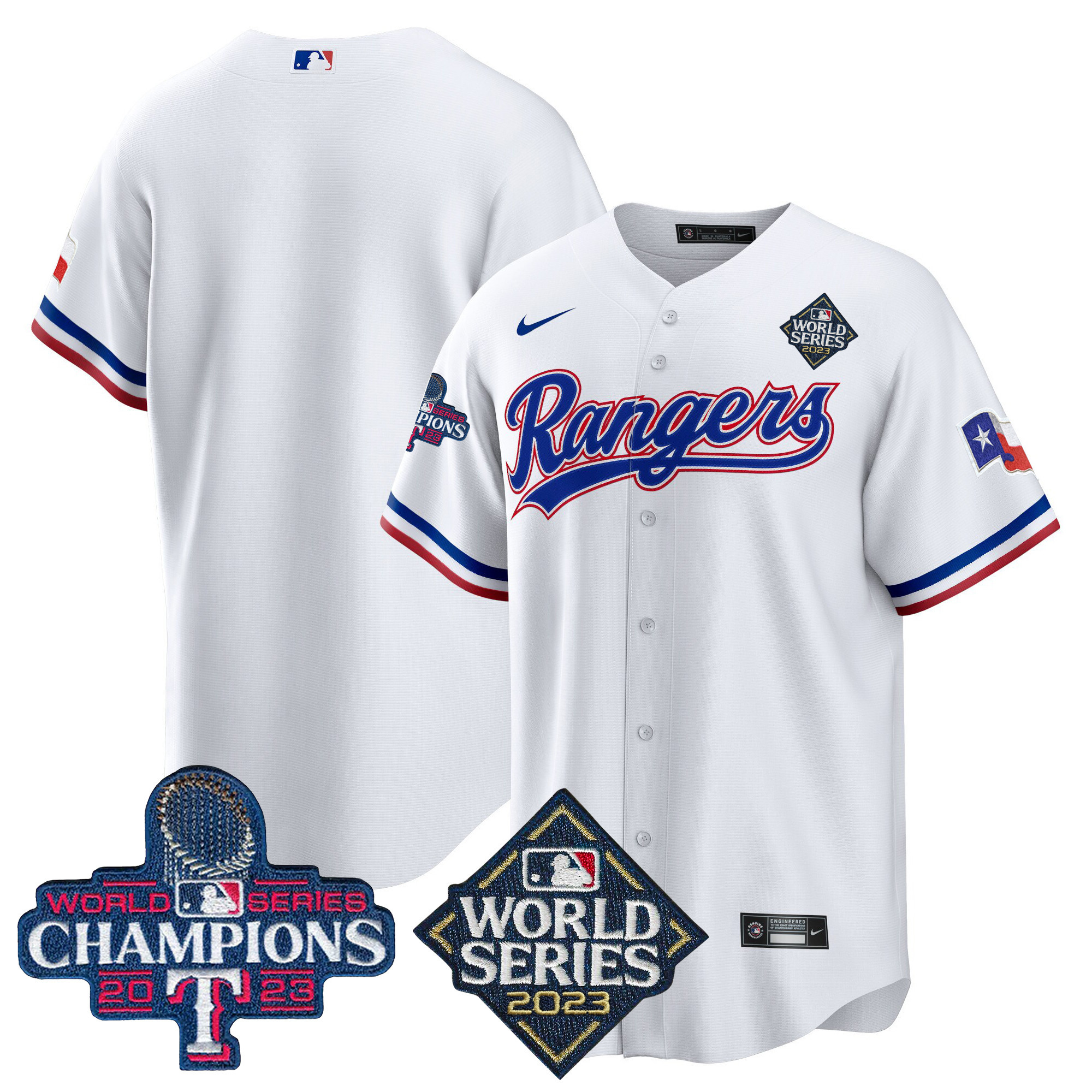 Team Men's Texas Rangers 2023 World Series Champions Cool Base V4 White Jersey - All Stitched