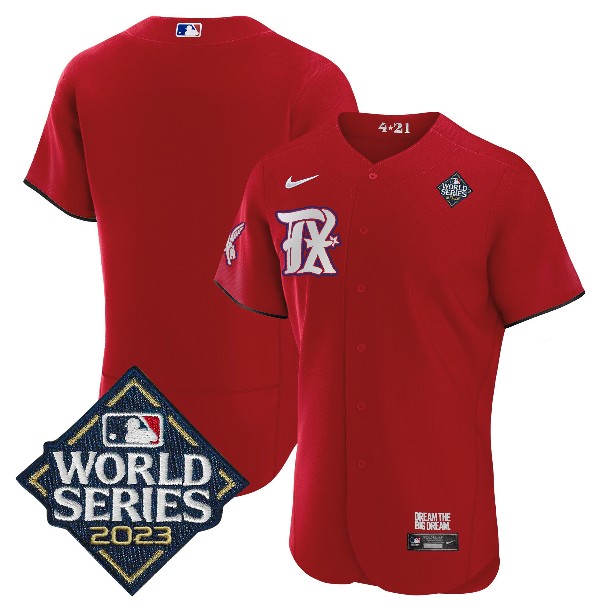 Team Men's Texas Rangers 2023 World Series City Connect Flex Base Red Jersey - All Stitched
