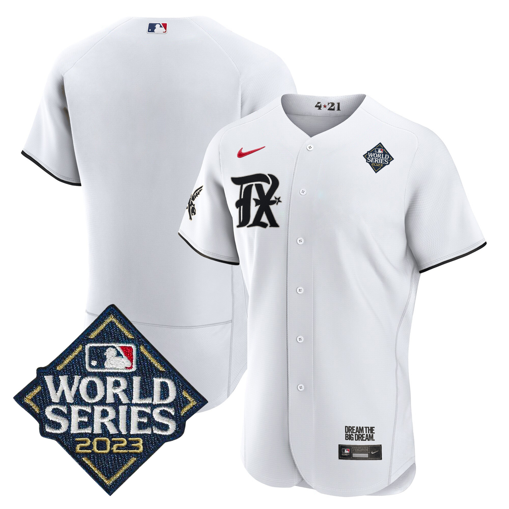 Team Men's Texas Rangers 2023 World Series City Connect Flex Base White Jersey - All Stitched