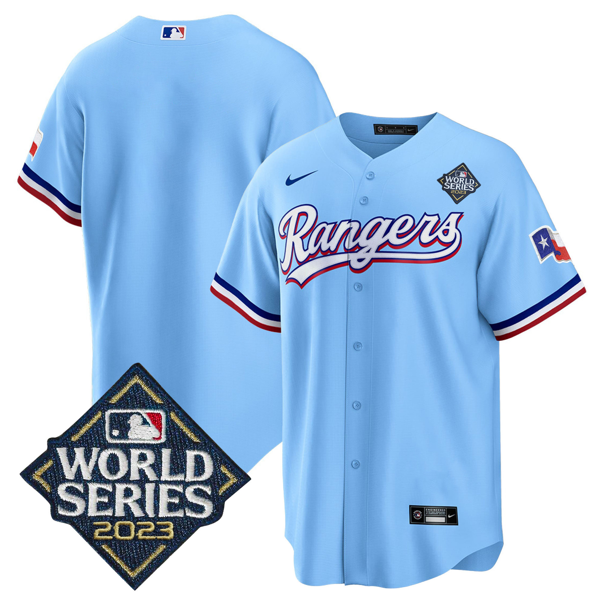Team Men's Texas Rangers 2023 World Series Cool Base V2 Blue Jersey - All Stitched