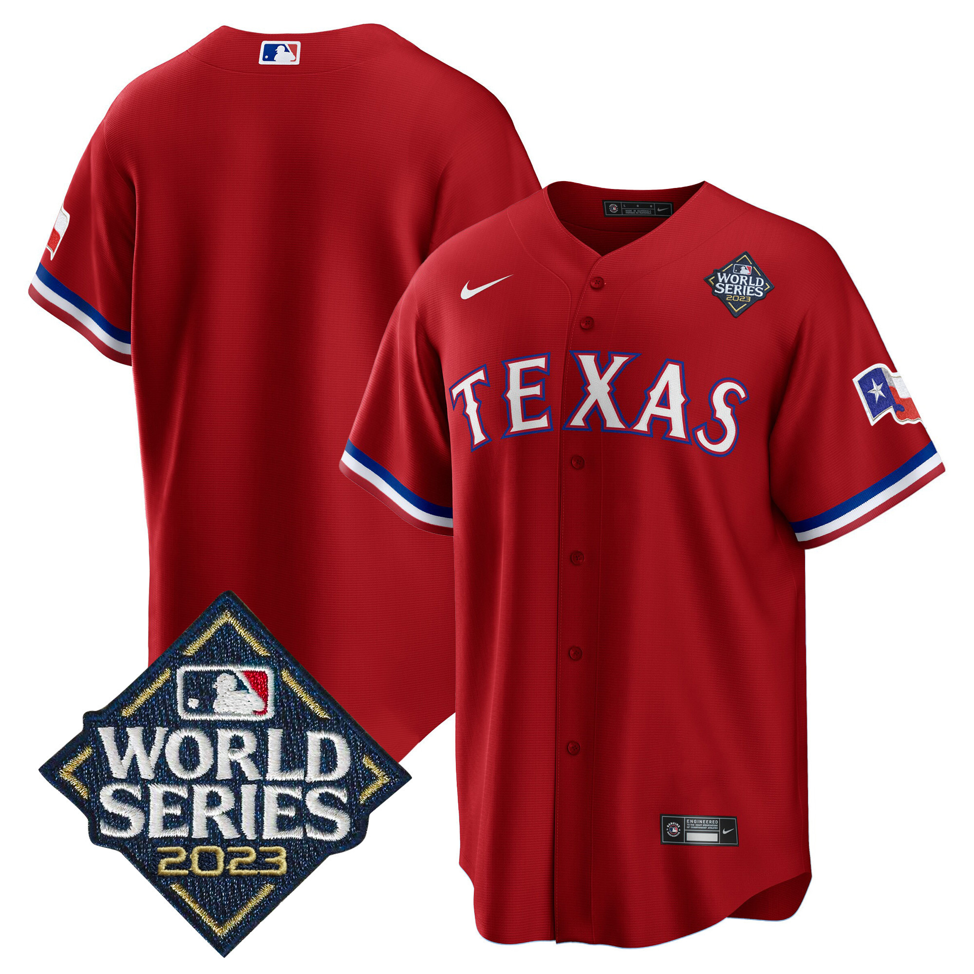 Team Men's Texas Rangers 2023 World Series Cool Base V2 Red Jersey - All Stitched