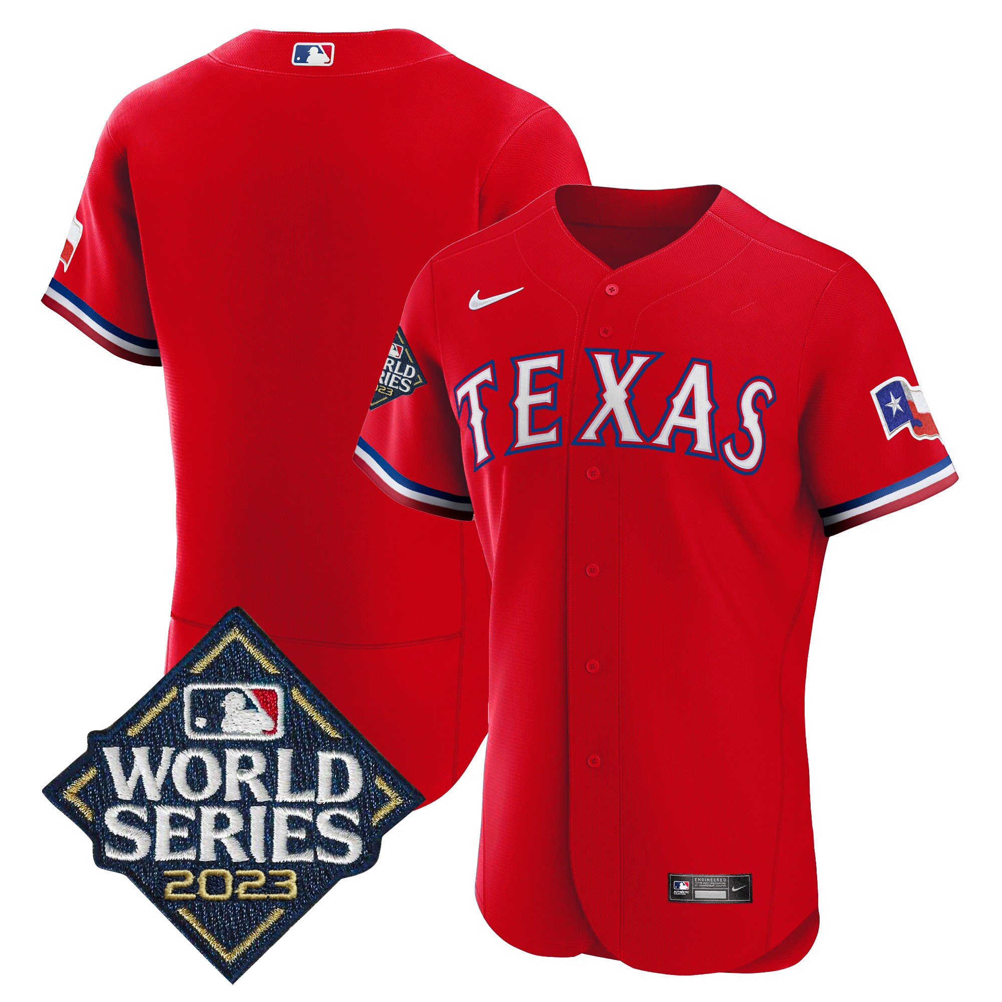 Team Men's Texas Rangers 2023 World Series Flex Base Red Jersey - All Stitched