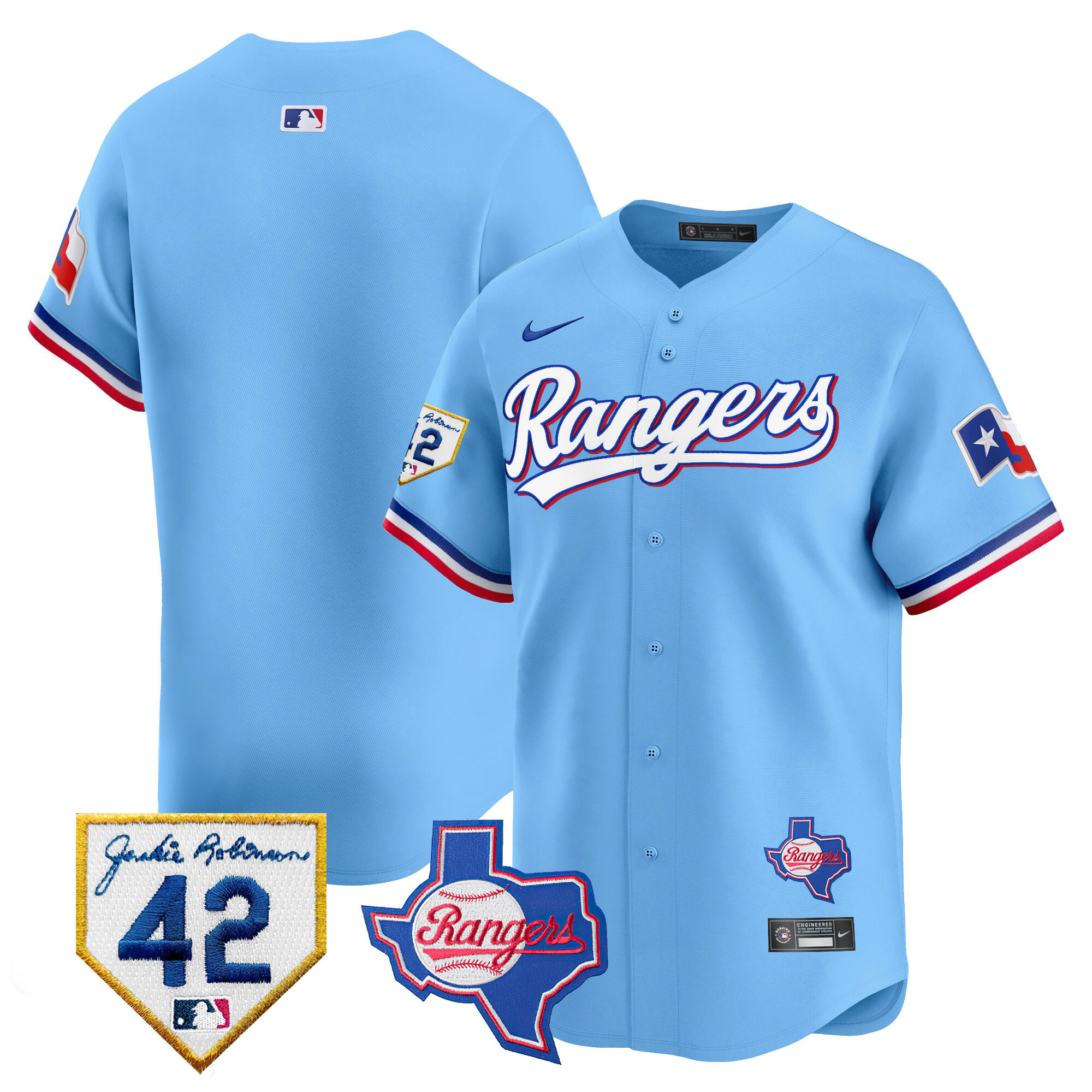 Team Men's Texas Rangers 2024 Jackie Robinson Patch Vapor Premier Limited Blue Jersey - All Stitched