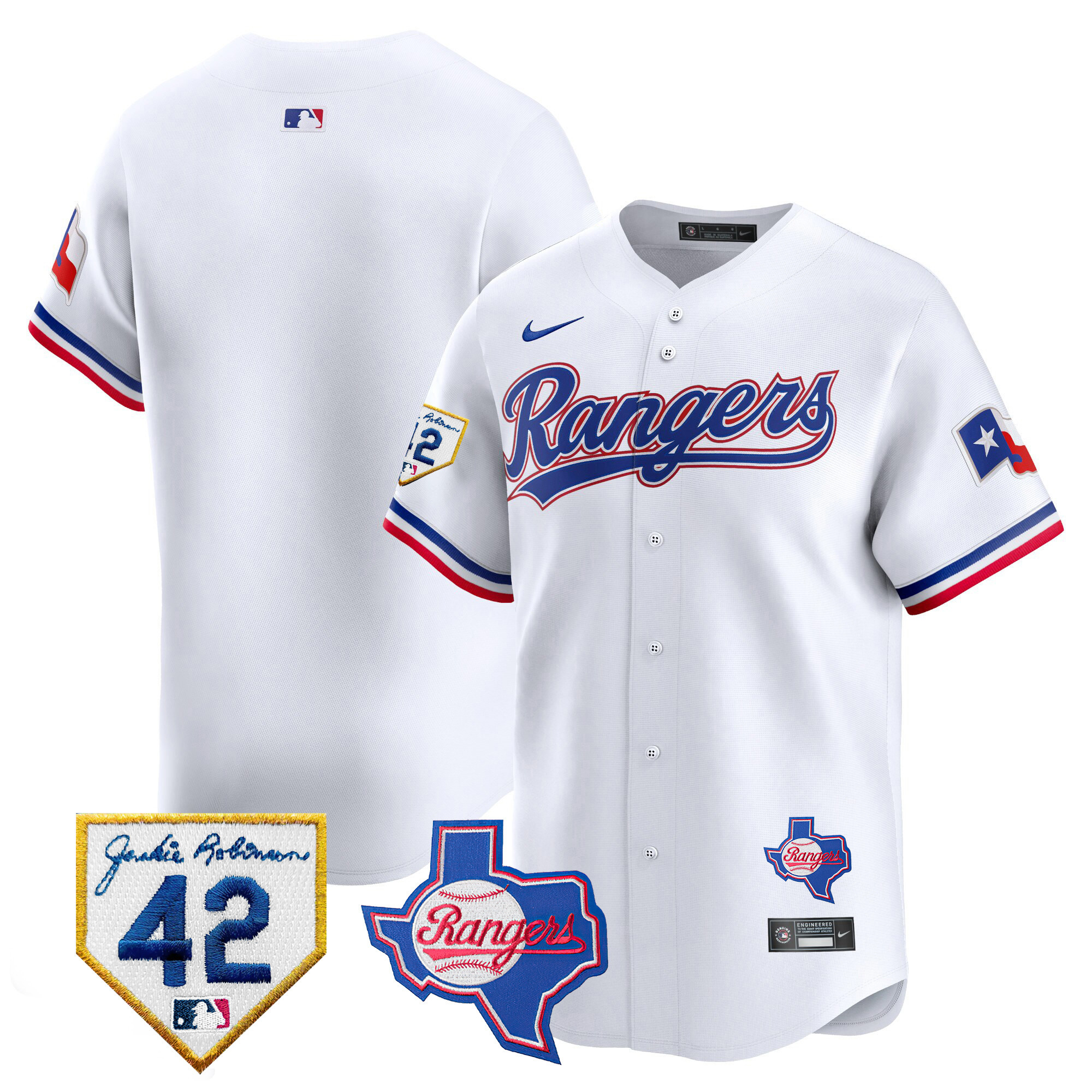Team Men's Texas Rangers 2024 Jackie Robinson Patch Vapor Premier Limited White Jersey - All Stitched