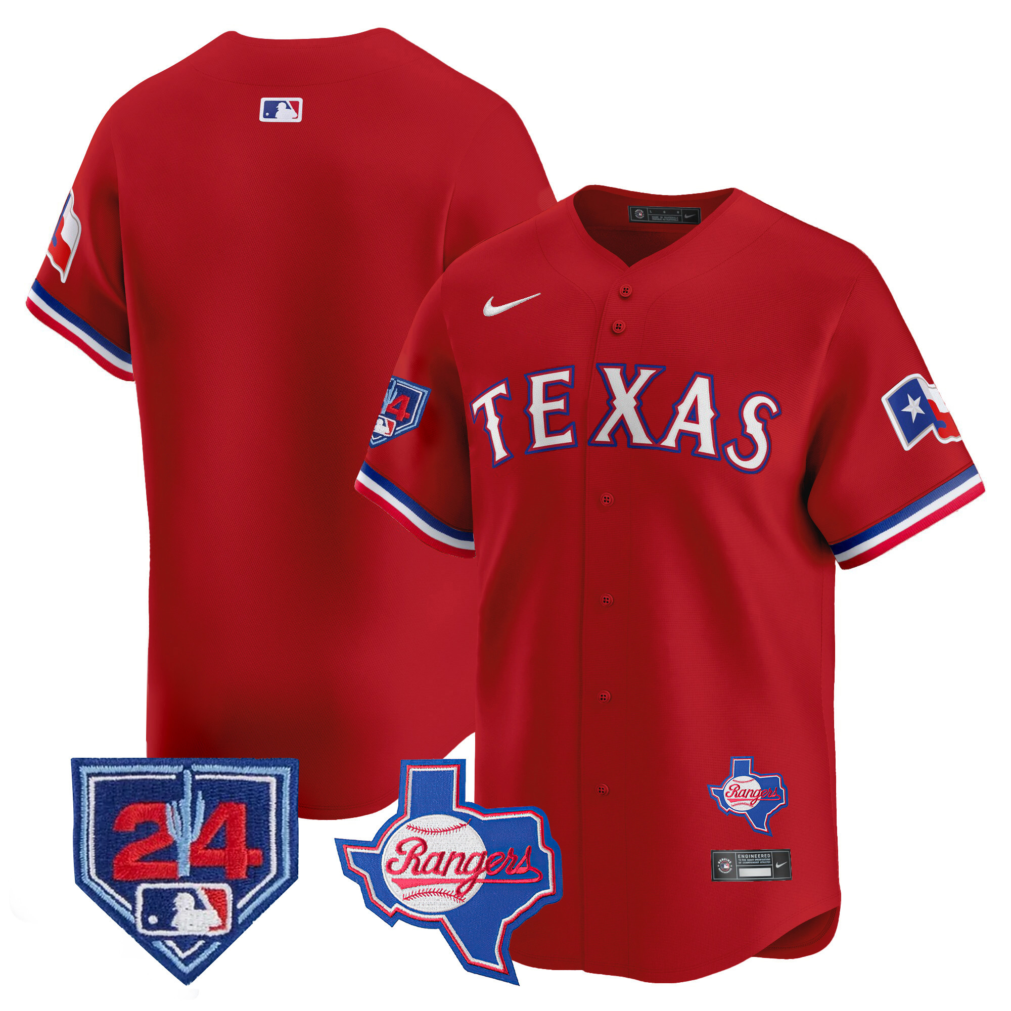 Team Men's Texas Rangers 2024 Spring Training Patch Vapor Premier Limited Red Jersey - All Stitched