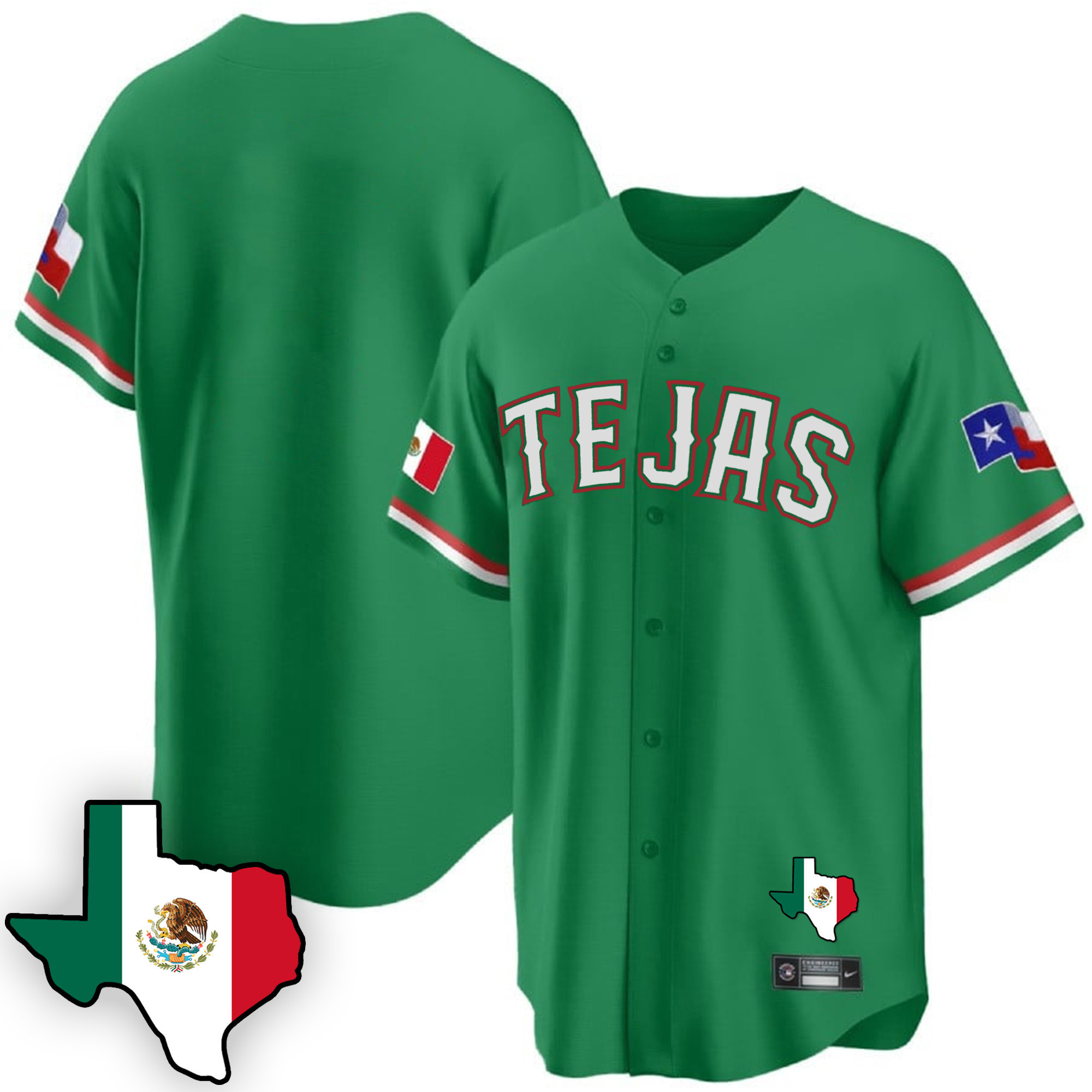 Team Men's Texas Rangers Mexican Cool Base V3 Green Jersey - All Stitched