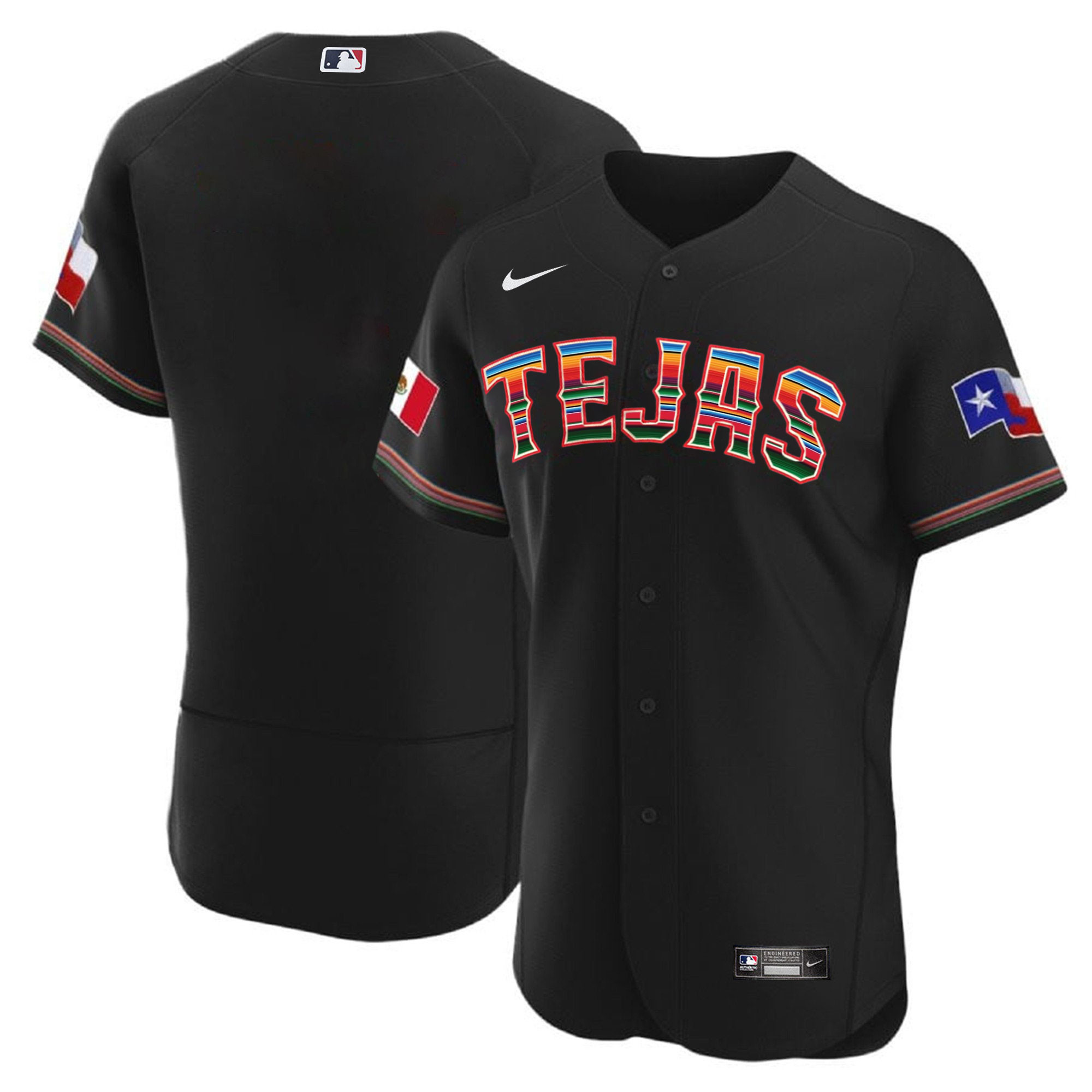 Team Men's Texas Rangers Mexican Flex Base Black Jersey - All Stitched