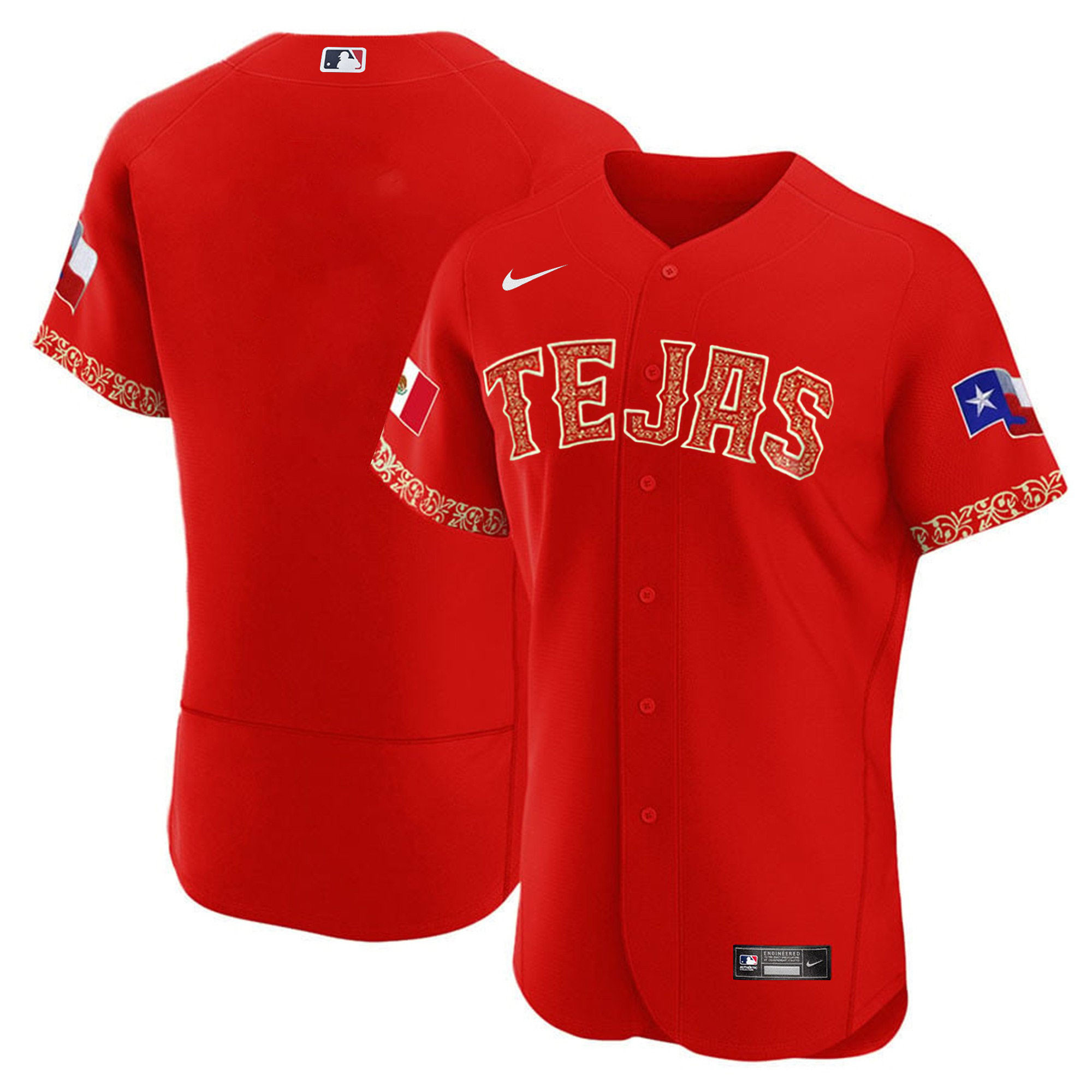 Team Men's Texas Rangers Mexican Flex Base Red Jersey - All Stitched