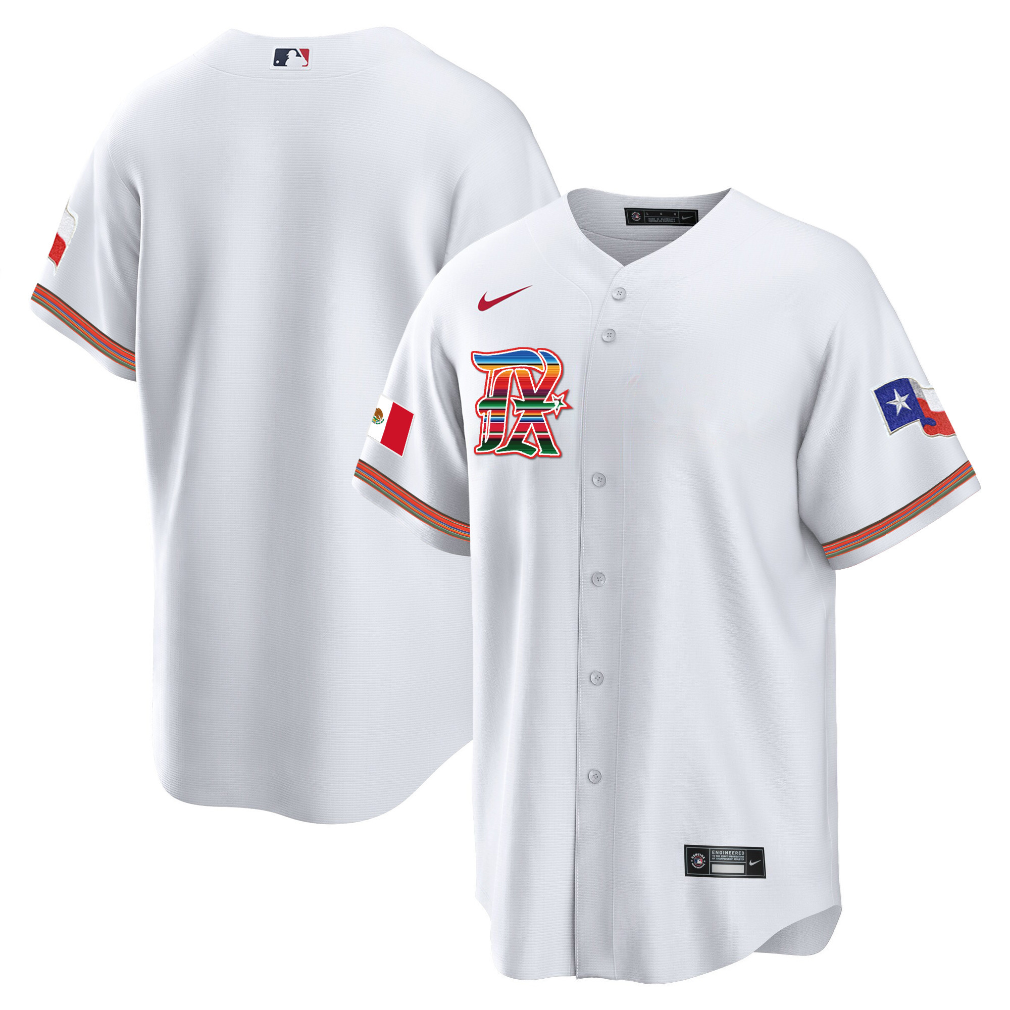Team Men's Texas Rangers Mexican Heritage Night Cool Base - City Connect White Jersey - All Stitched