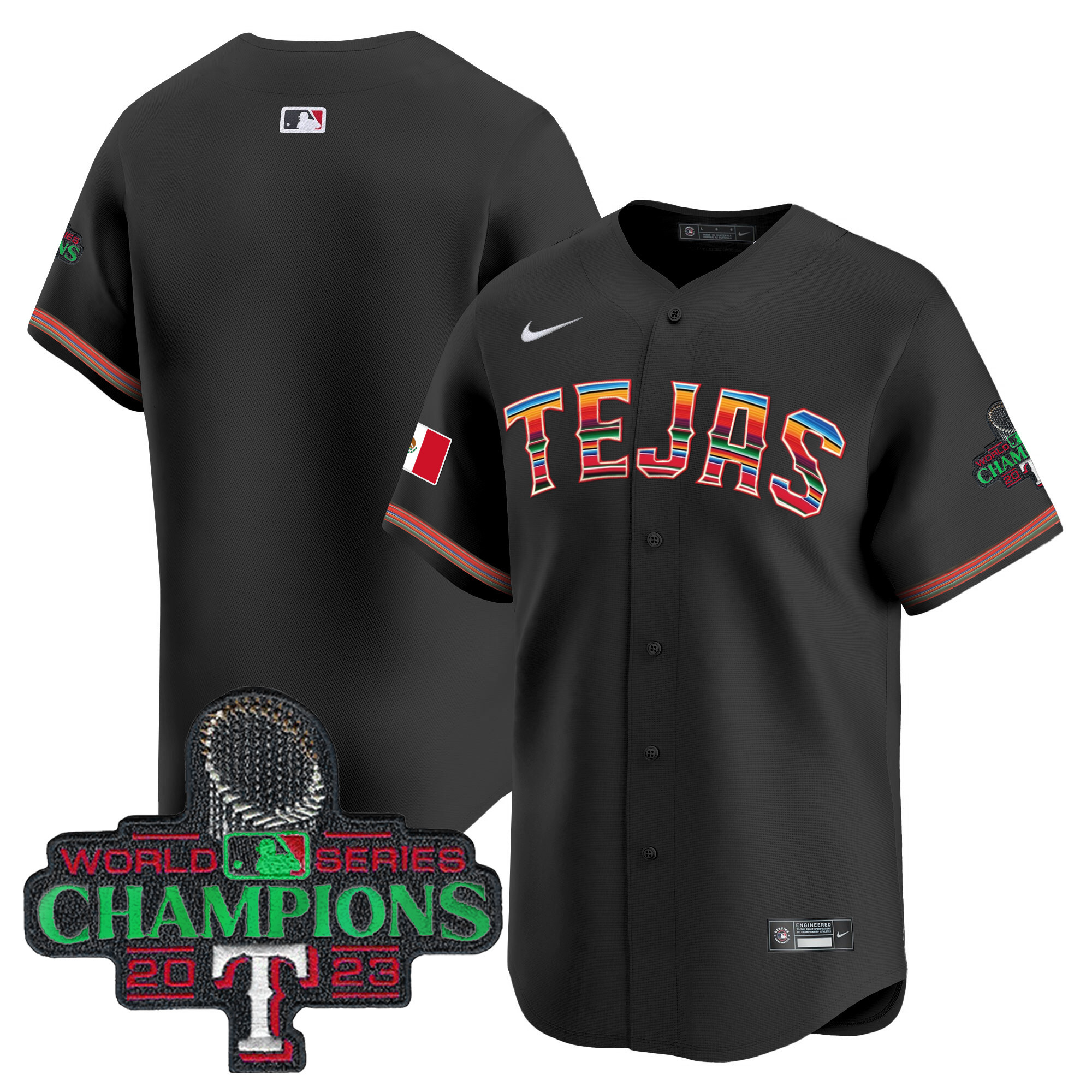 Team Men's Texas Rangers Mexico Champions Patch Vapor Premier Limited Black Jersey - All Stitched