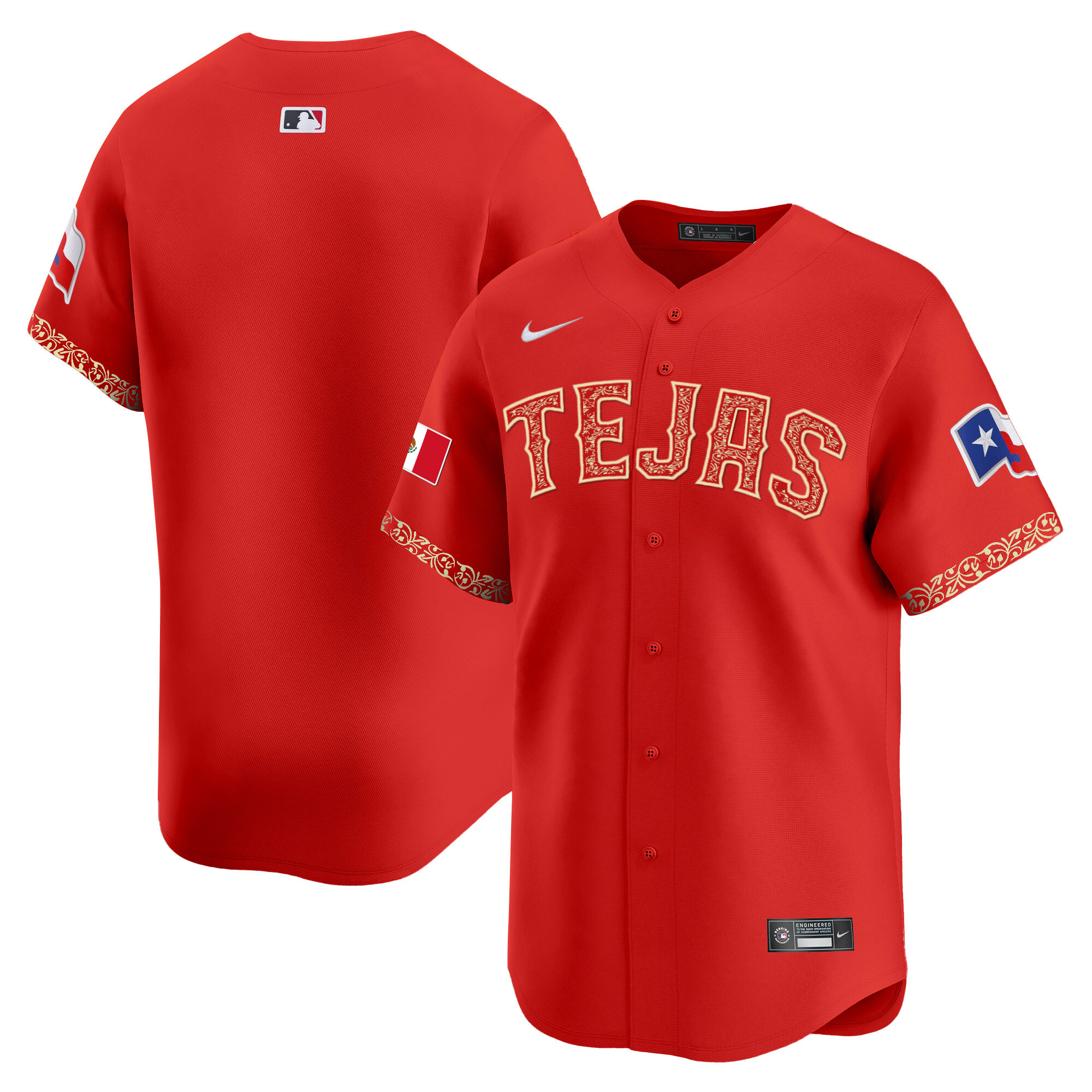 Team Men's Texas Rangers Mexico Champions Patch Vapor Premier Limited Red Jersey - All Stitched
