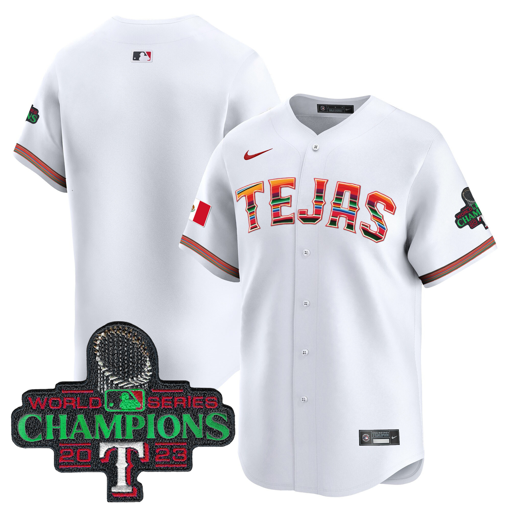 Team Men's Texas Rangers Mexico Champions Patch Vapor Premier Limited White Jersey - All Stitched