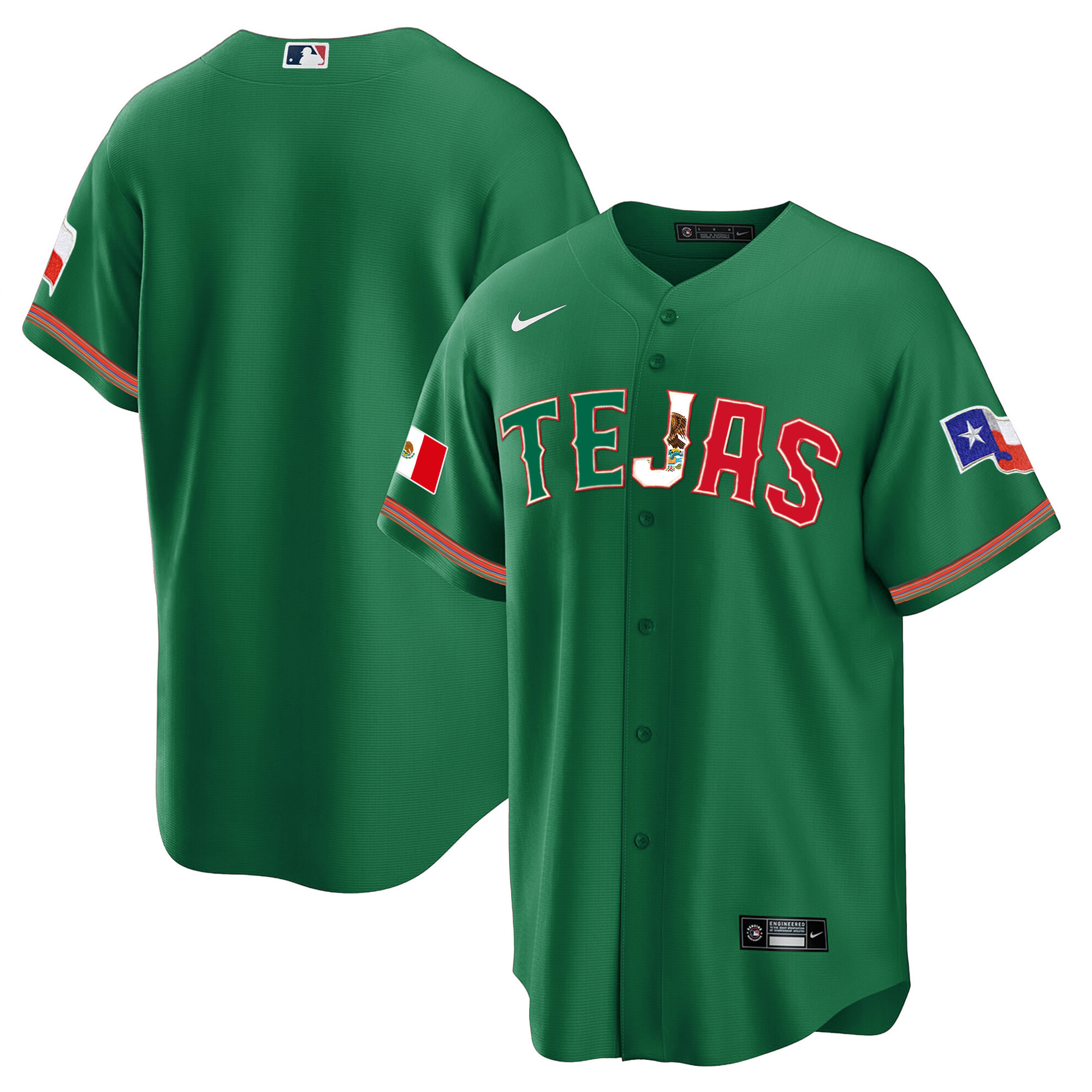 Team Men's Texas Rangers Mexico Flag Green Jersey - All Stitched