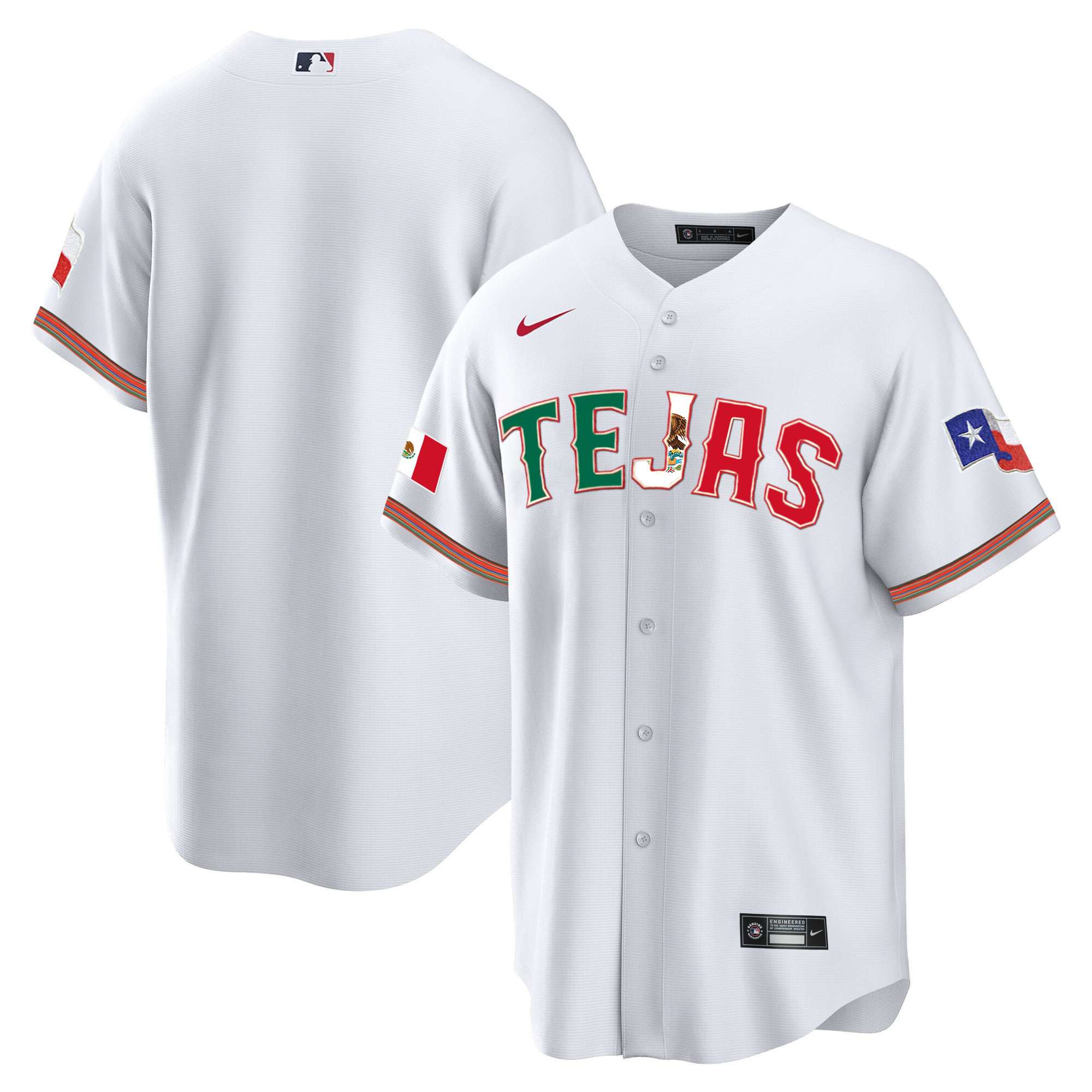 Team Men's Texas Rangers Mexico Flag White Jersey - All Stitched