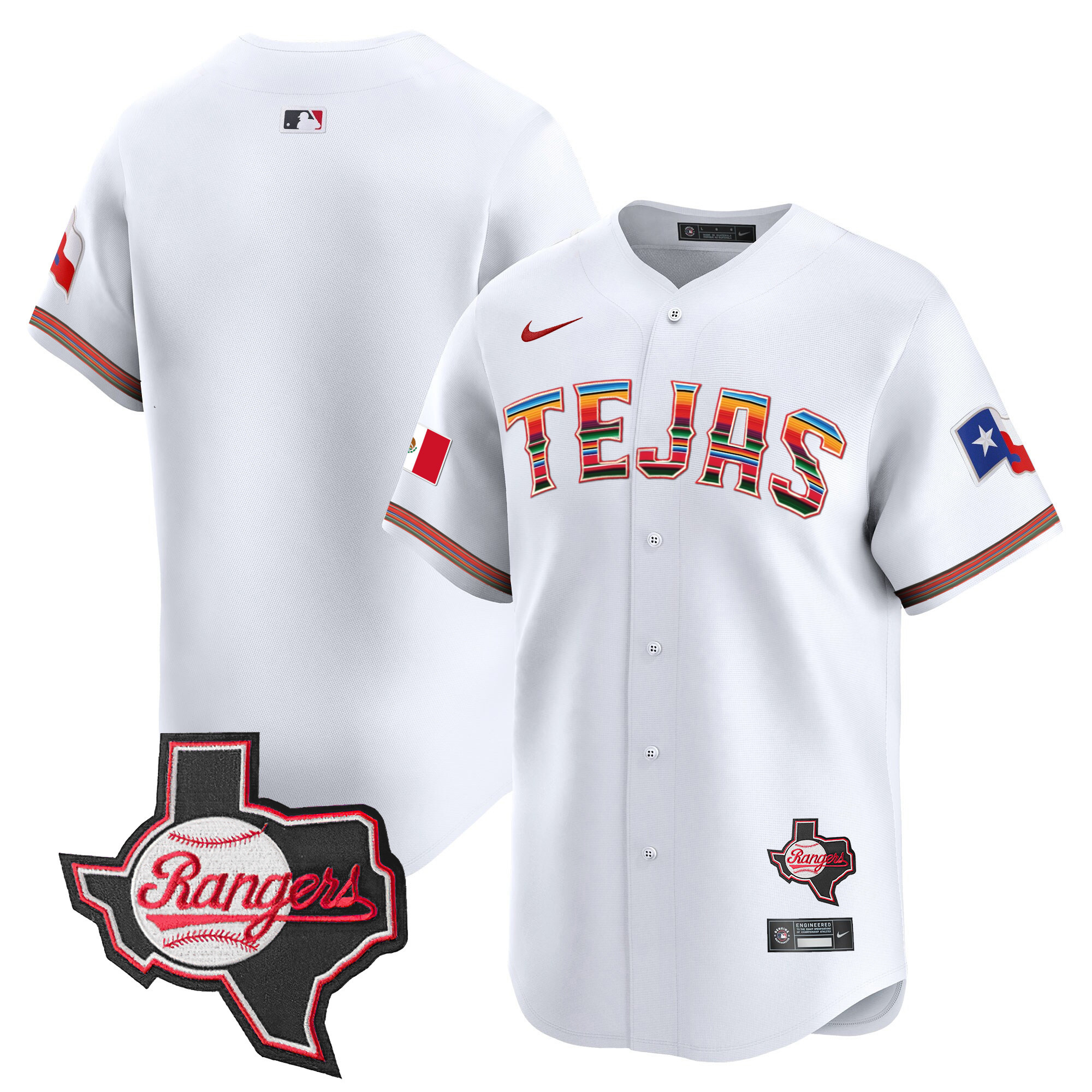 Team Men's Texas Rangers Mexico Texas Patch Vapor Premier Limited White Jersey - All Stitched