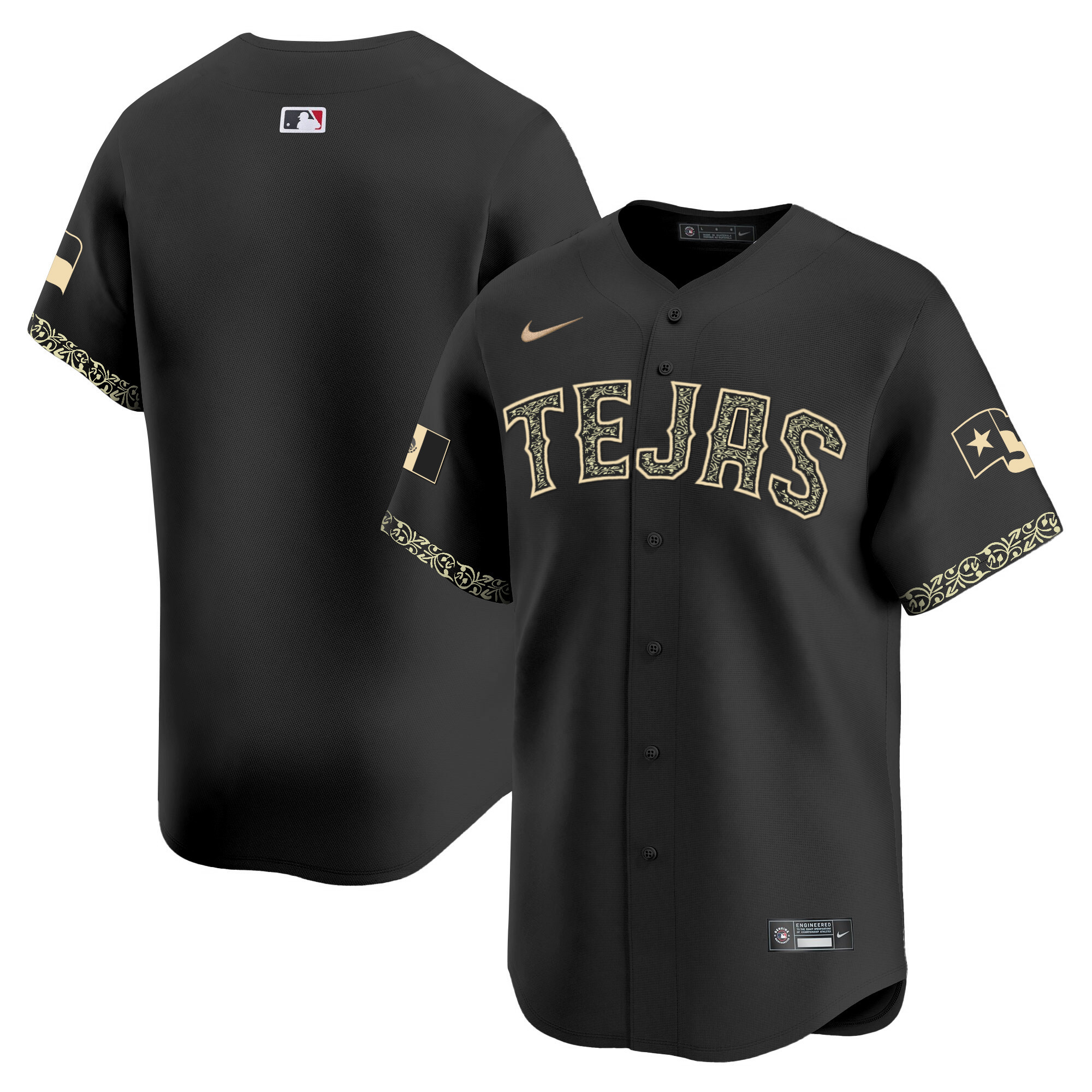 Team Men's Texas Rangers Mexico Vapor Premier Limited V2 Black Heritage Jersey - All Stitched